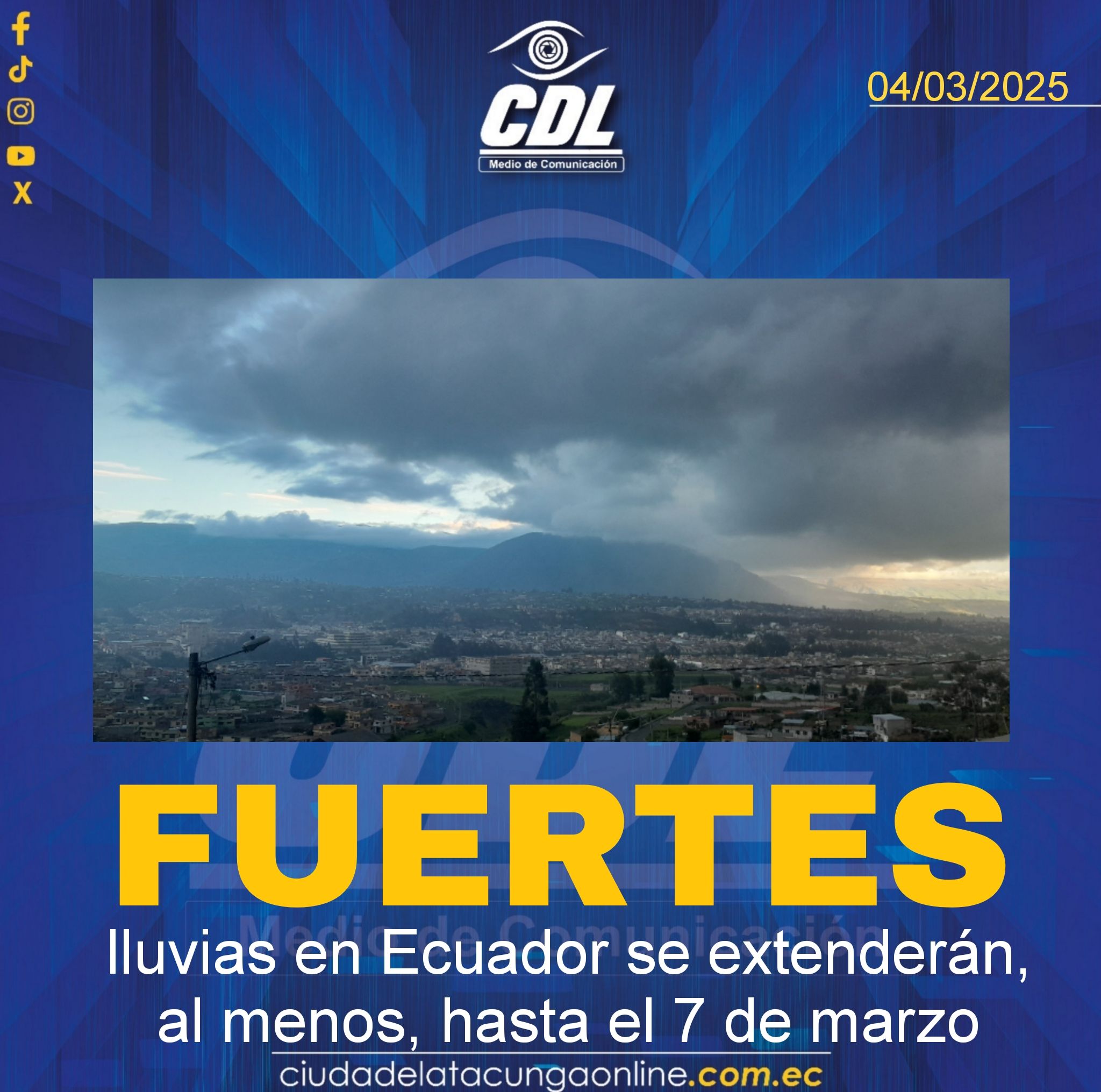 Fuertes lluvias en Ecuador se extenderán, al menos, hasta el 7 de marzo