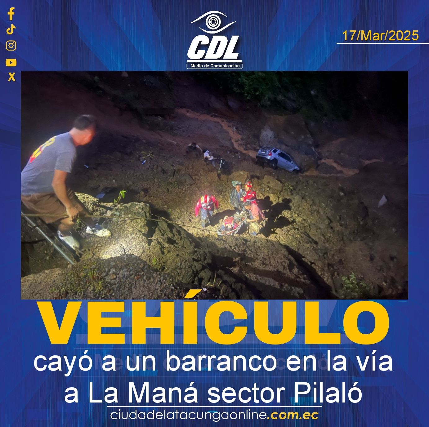 Vehículo cayó a un barranco en la vía a La Maná sector Pilaló