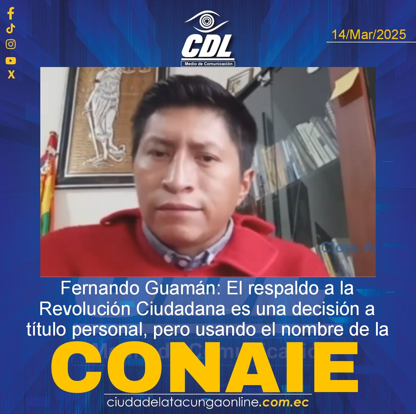 Fernando Guamán: El respaldo a la Revolución Ciudadana es una decisión a título personal, pero usando el nombre de la Conaie
