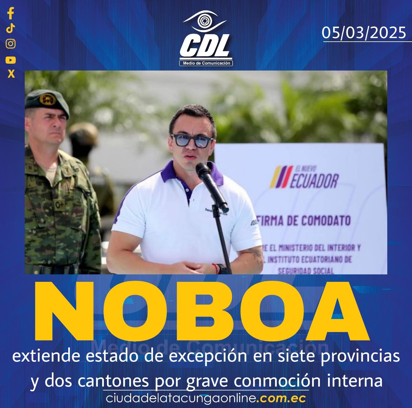 Daniel Noboa extiende estado de excepción en siete provincias y dos cantones por grave conmoción interna