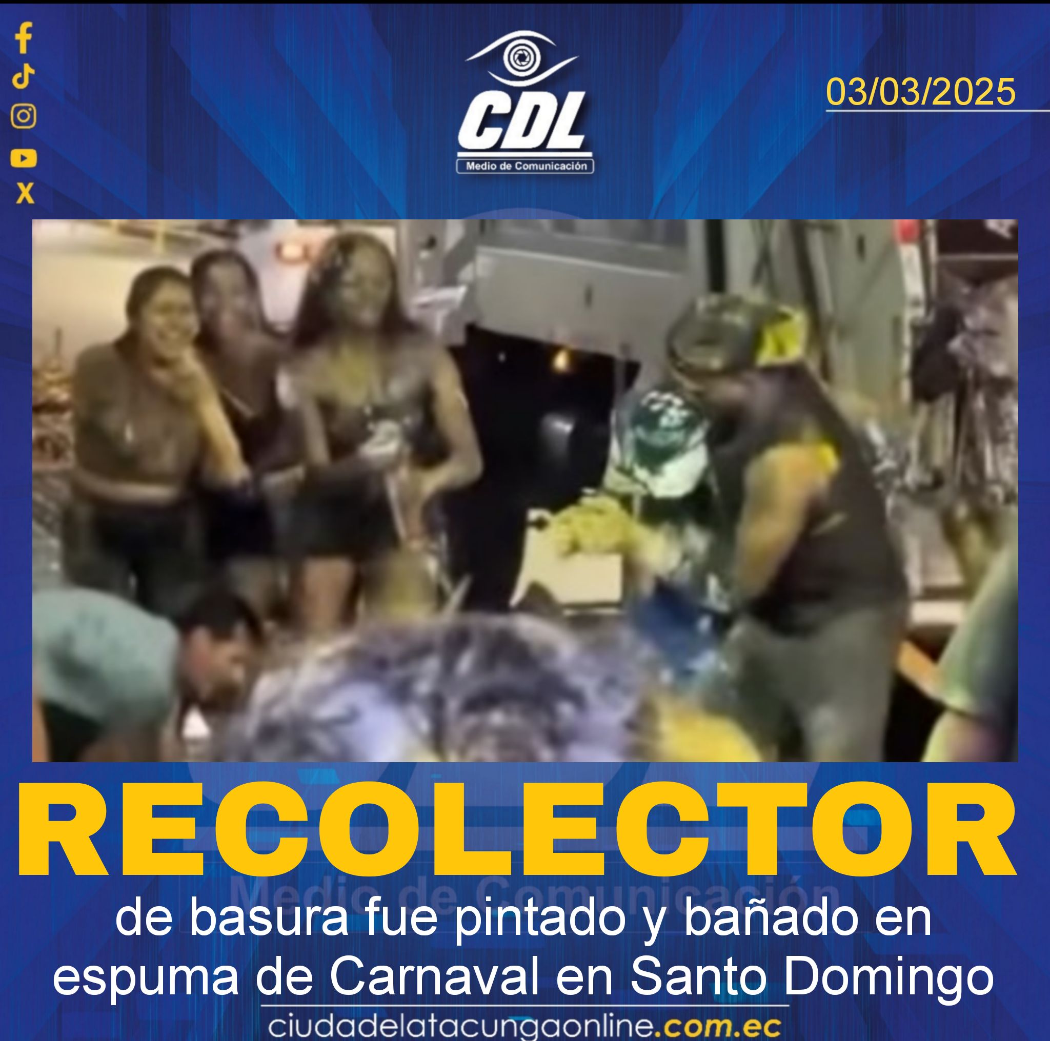 Recolector de basura fue pintado y bañado en espuma de Carnaval en Santo Domingo