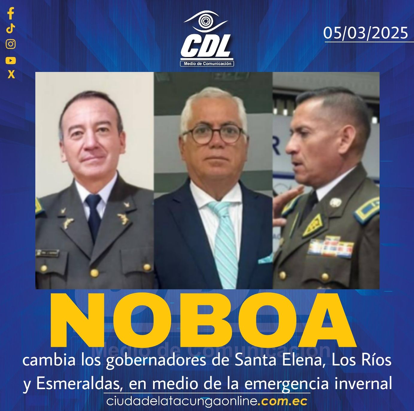 Noboa cambia los gobernadores de Santa Elena, Los Ríos y Esmeraldas, en medio de la emergencia invernal