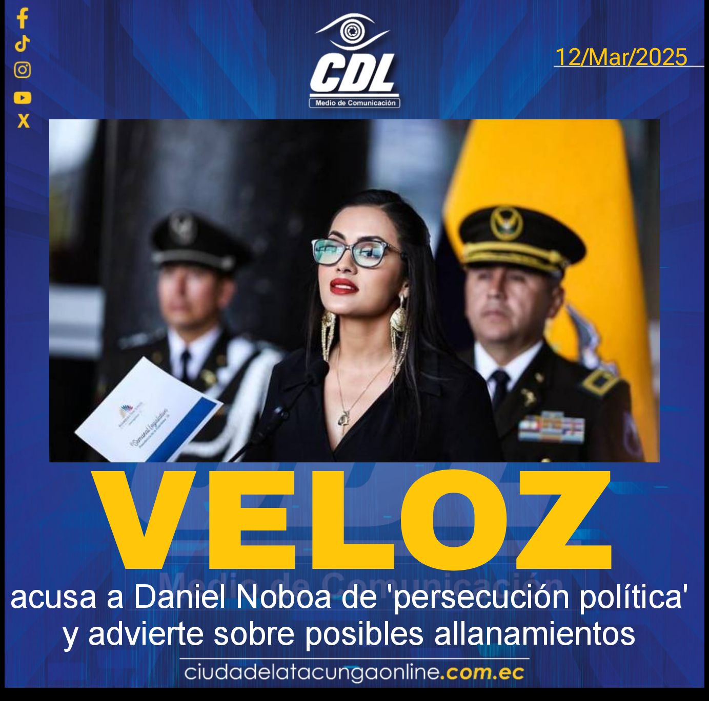 Viviana Veloz acusa a Daniel Noboa de ‘persecución política’ y advierte sobre posibles allanamientos