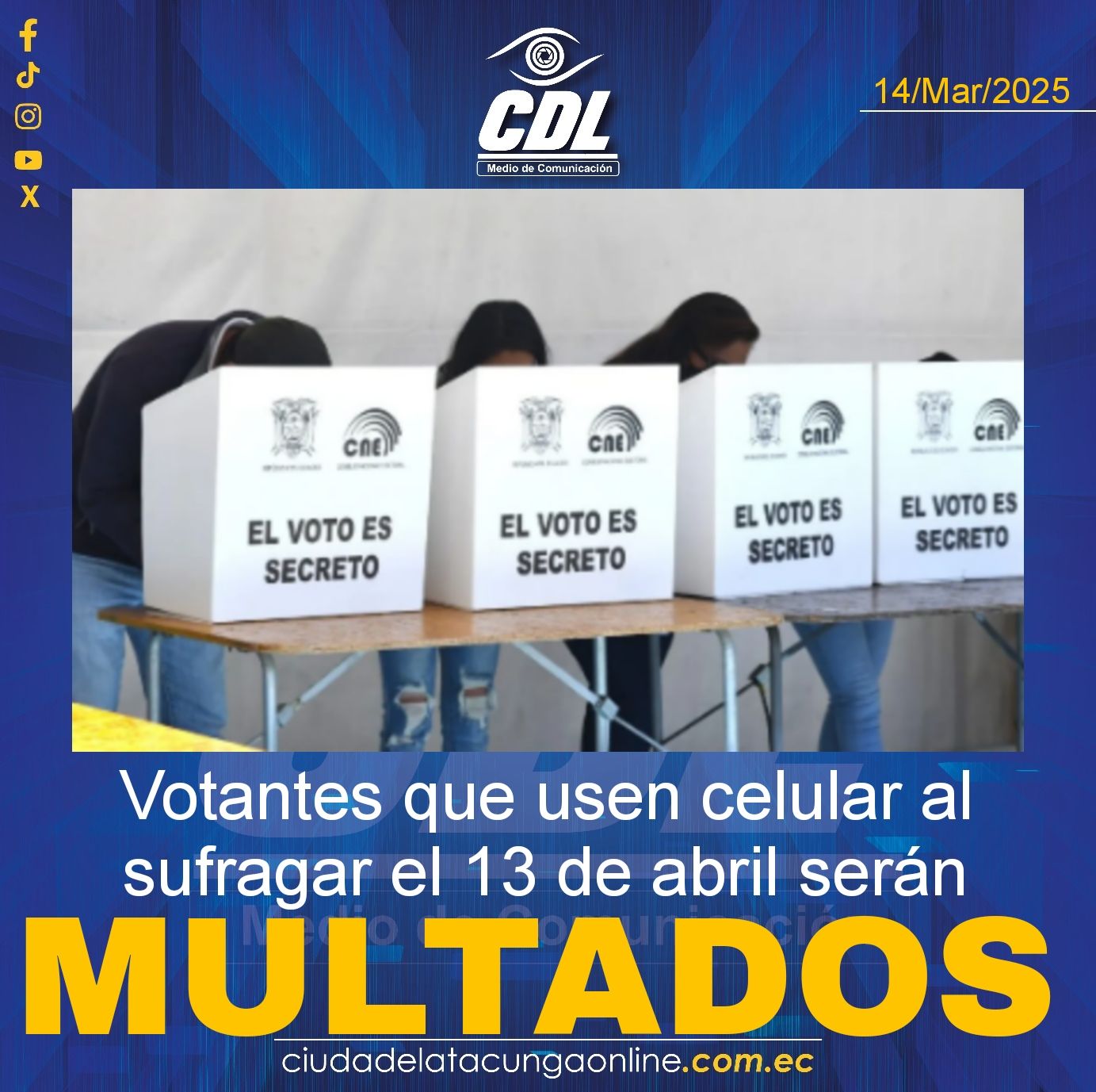 Elecciones Ecuador: Votantes que usen celular al sufragar el 13 de abril serán multados