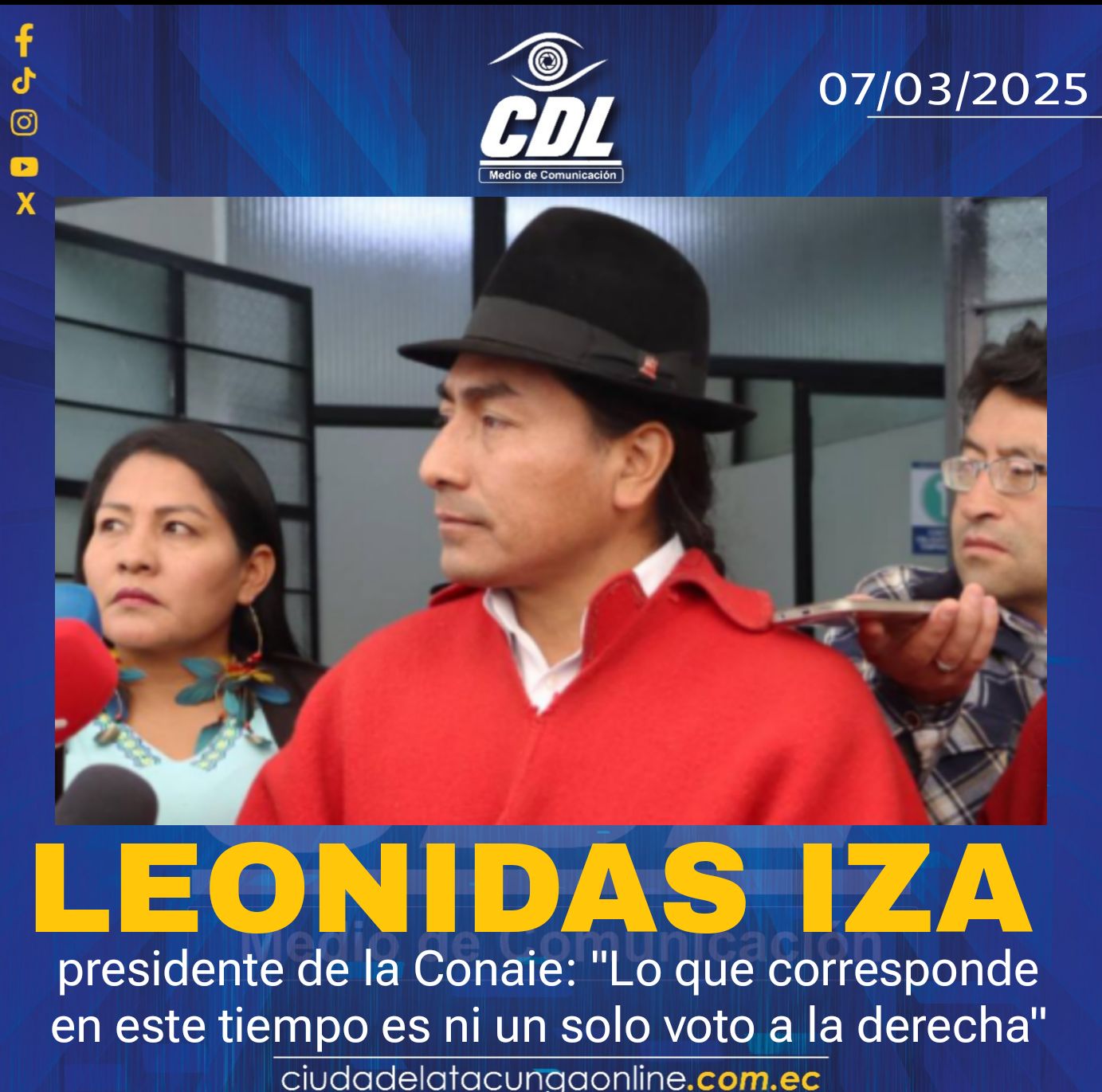Leonidas Iza, presidente de la Conaie: «Lo que corresponde en este tiempo es ni un solo voto a la derecha»
