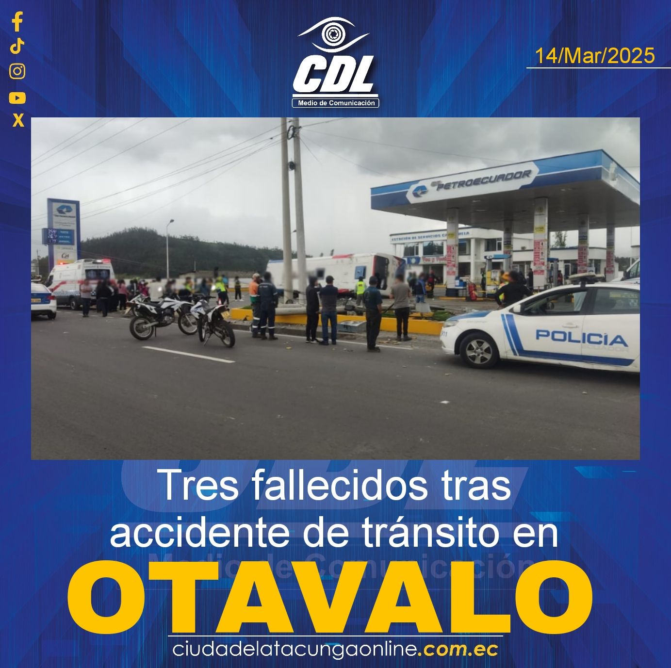 Tres fallecidos tras accidente de tránsito en Otavalo
