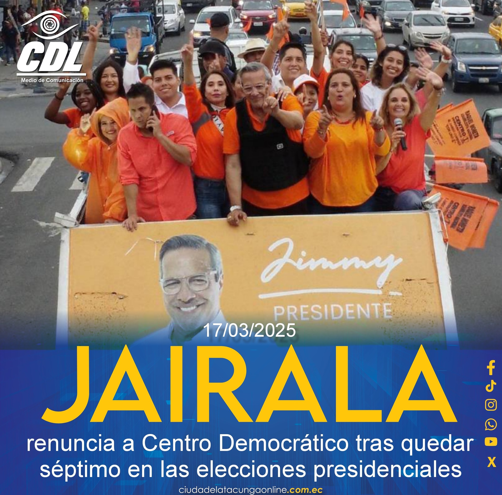 Jimmy Jairala renuncia a Centro Democrático tras quedar séptimo en las elecciones presidenciales