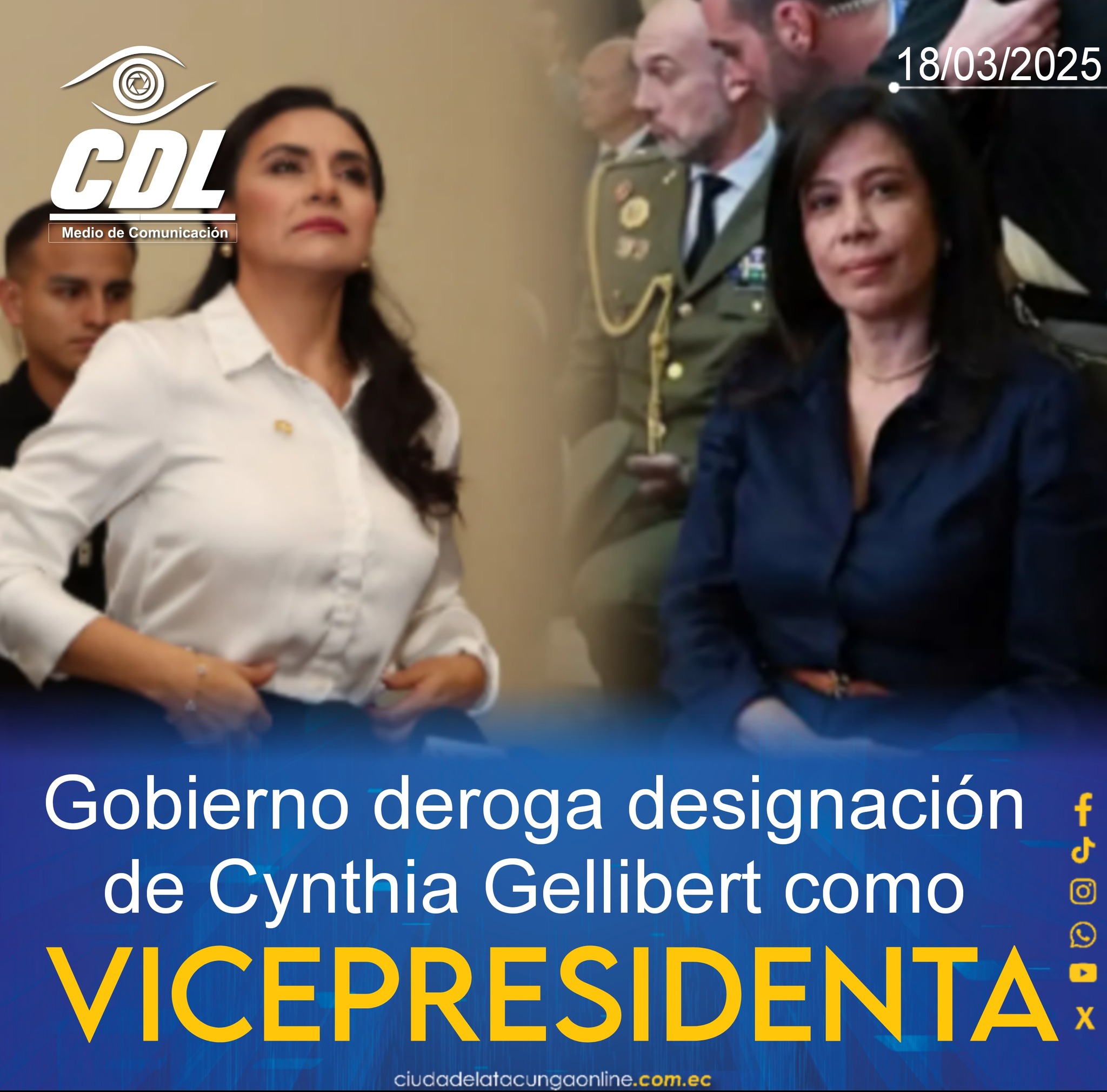 Gobierno deroga designación de Cynthia Gellibert como vicepresidenta