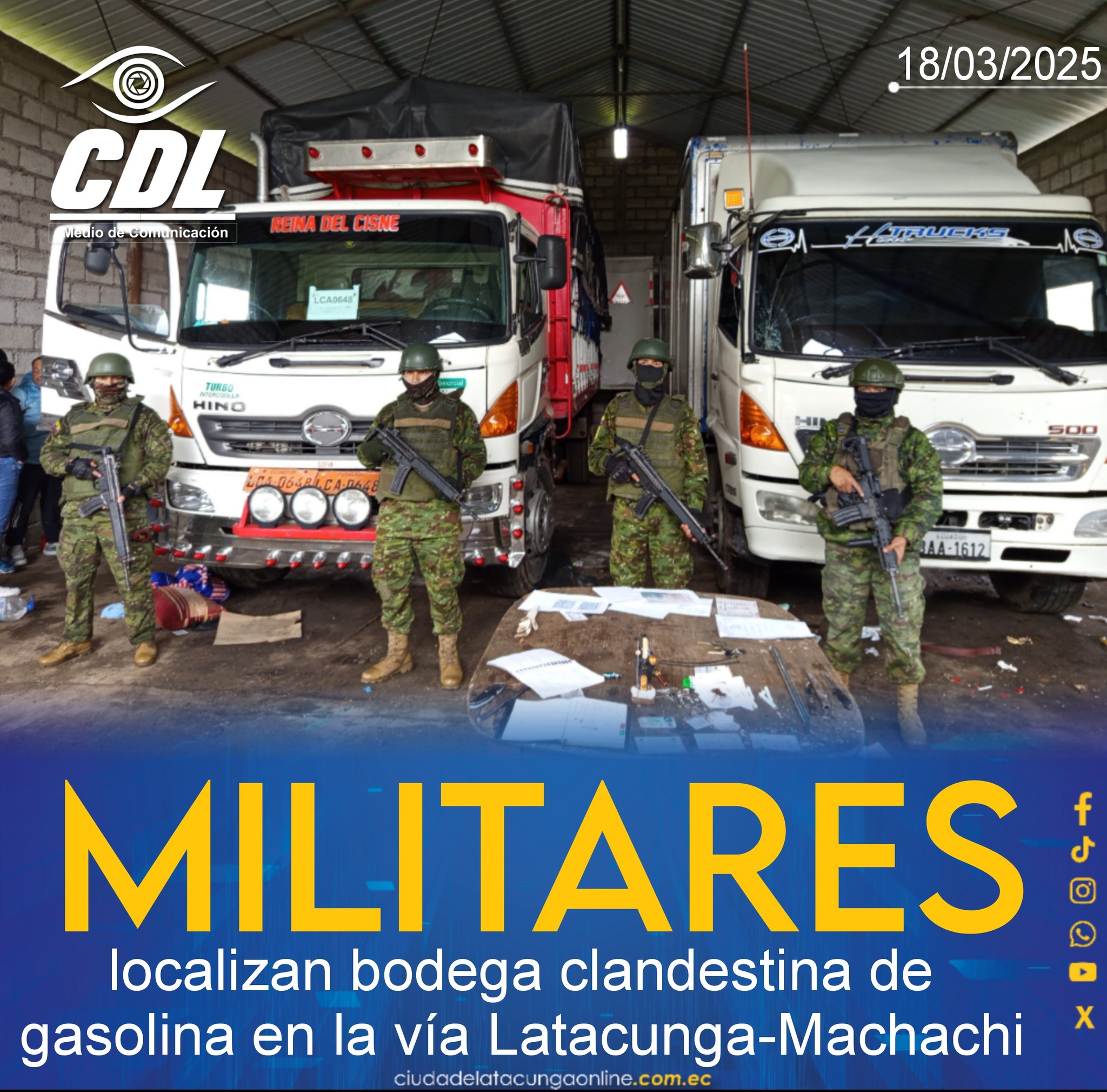 Ejército localiza bodega clandestina de gasolina en la vía Latacunga Machachi