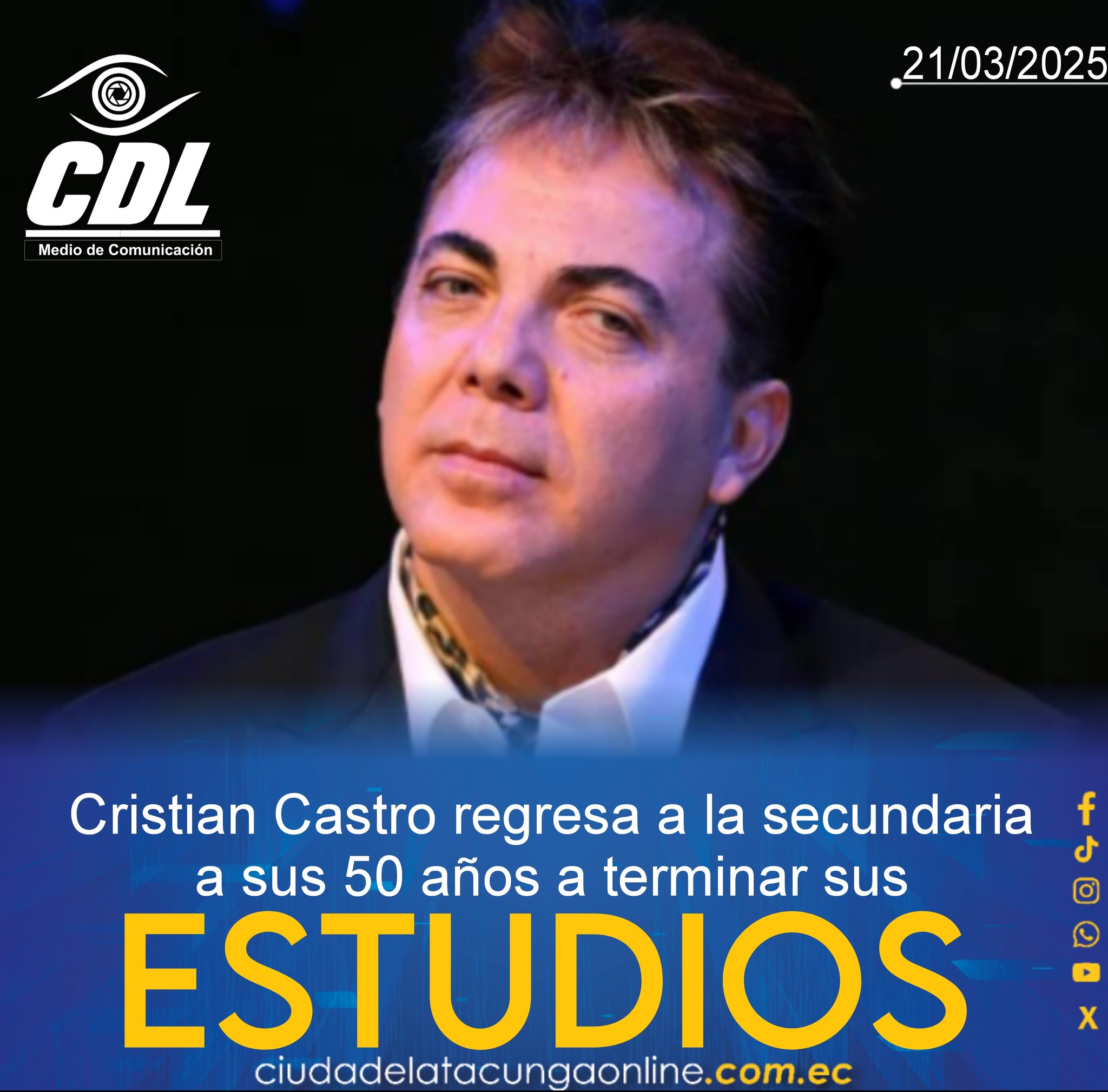 Cristian Castro regresa a la secundaria a sus 50 años a terminar sus estudios