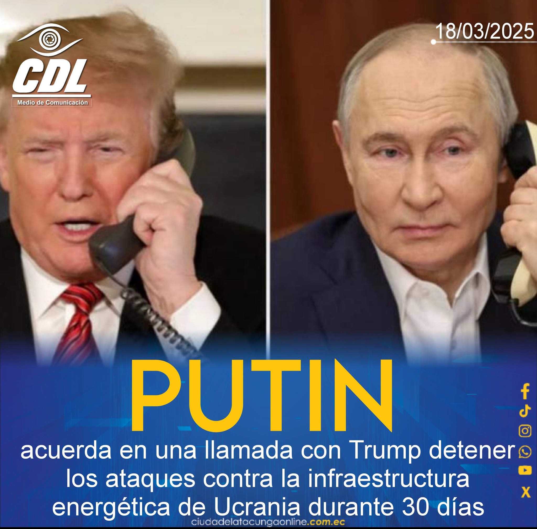 Putin acuerda en una llamada con Trump detener los ataques contra la infraestructura energética de Ucrania durante 30 días