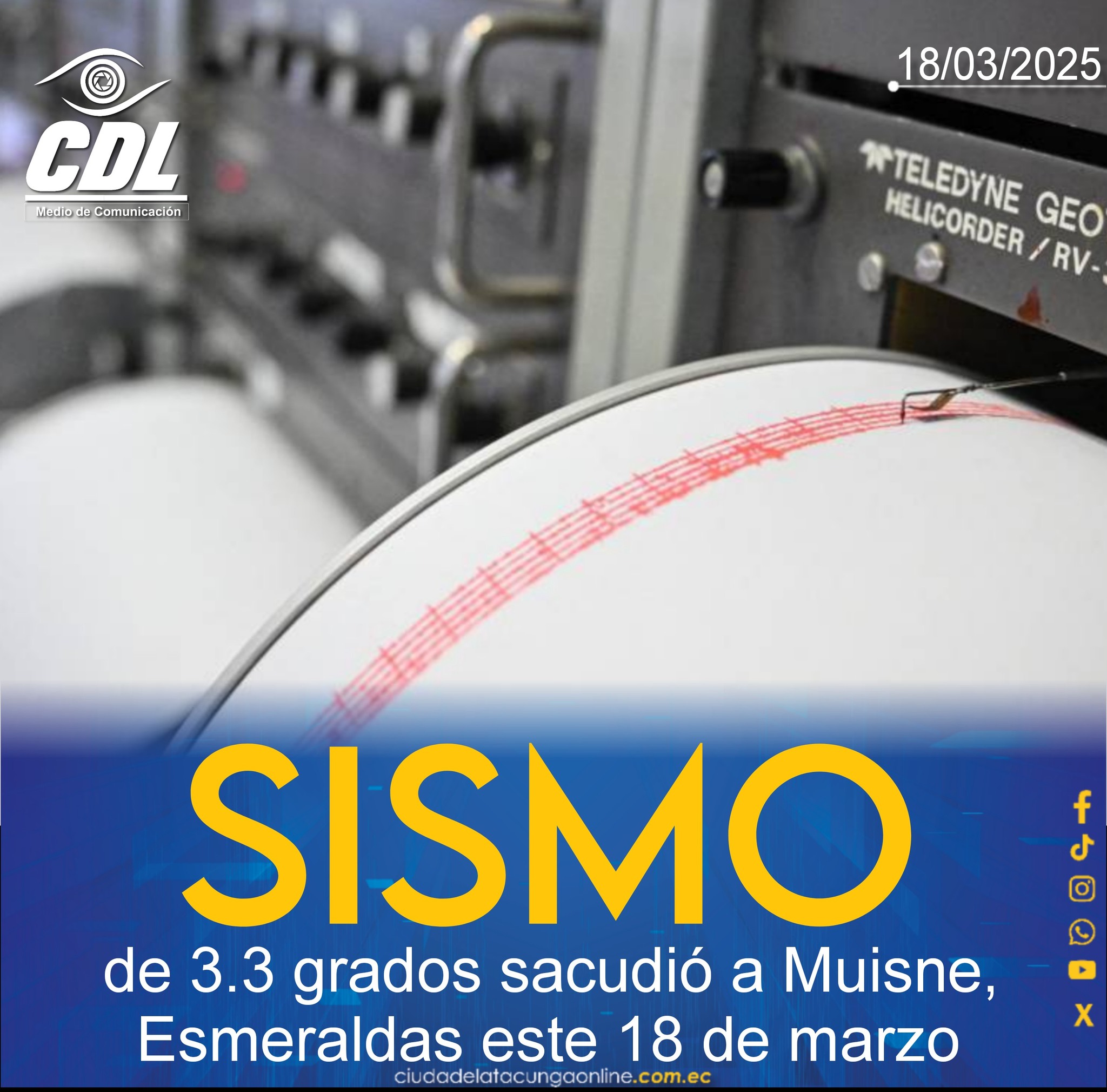 Un sismo de 3.3 grados sacudió a Muisne, Esmeraldas este 18 de marzo