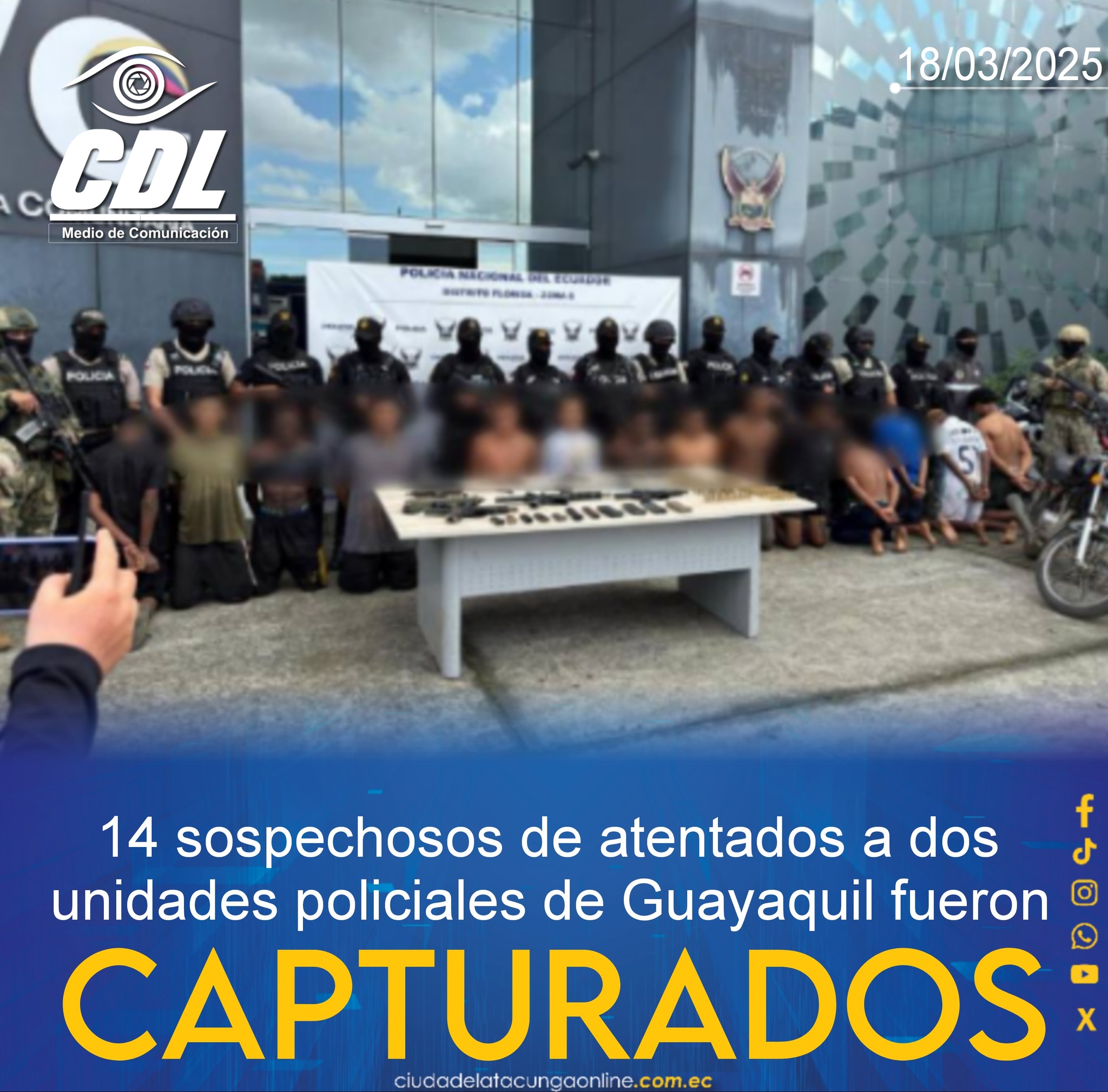 14 sospechosos de atentados a dos unidades policiales de Guayaquil fueron capturados