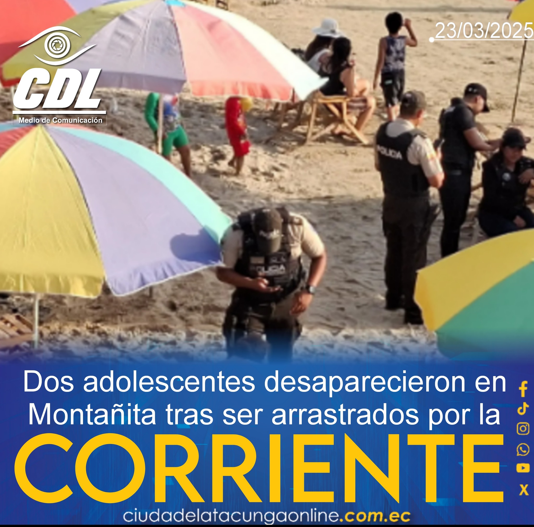 Dos adolescentes desaparecieron en Montañita tras ser arrastrados por la corriente