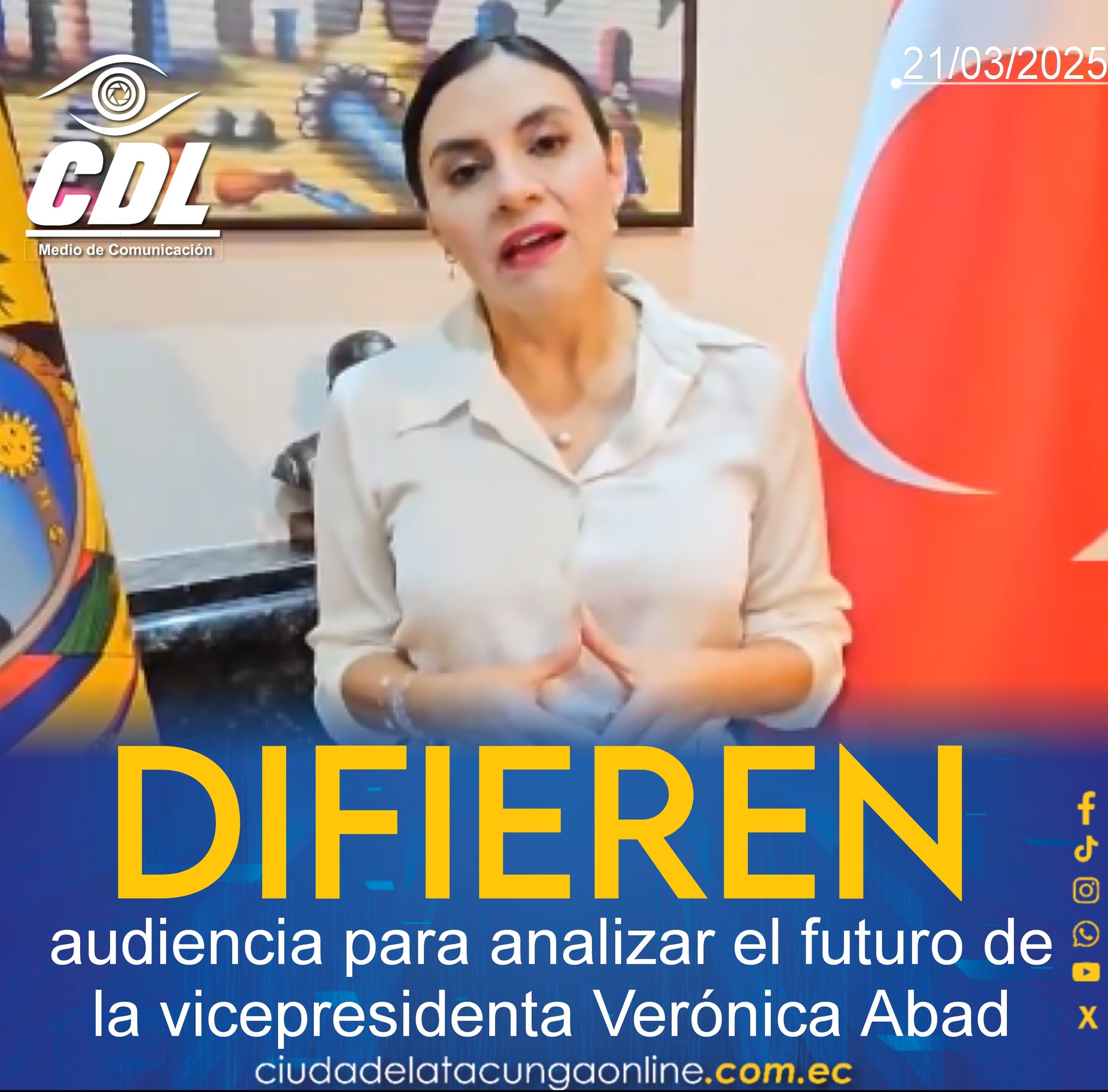 Difieren audiencia para analizar el futuro de la vicepresidenta Verónica Abad