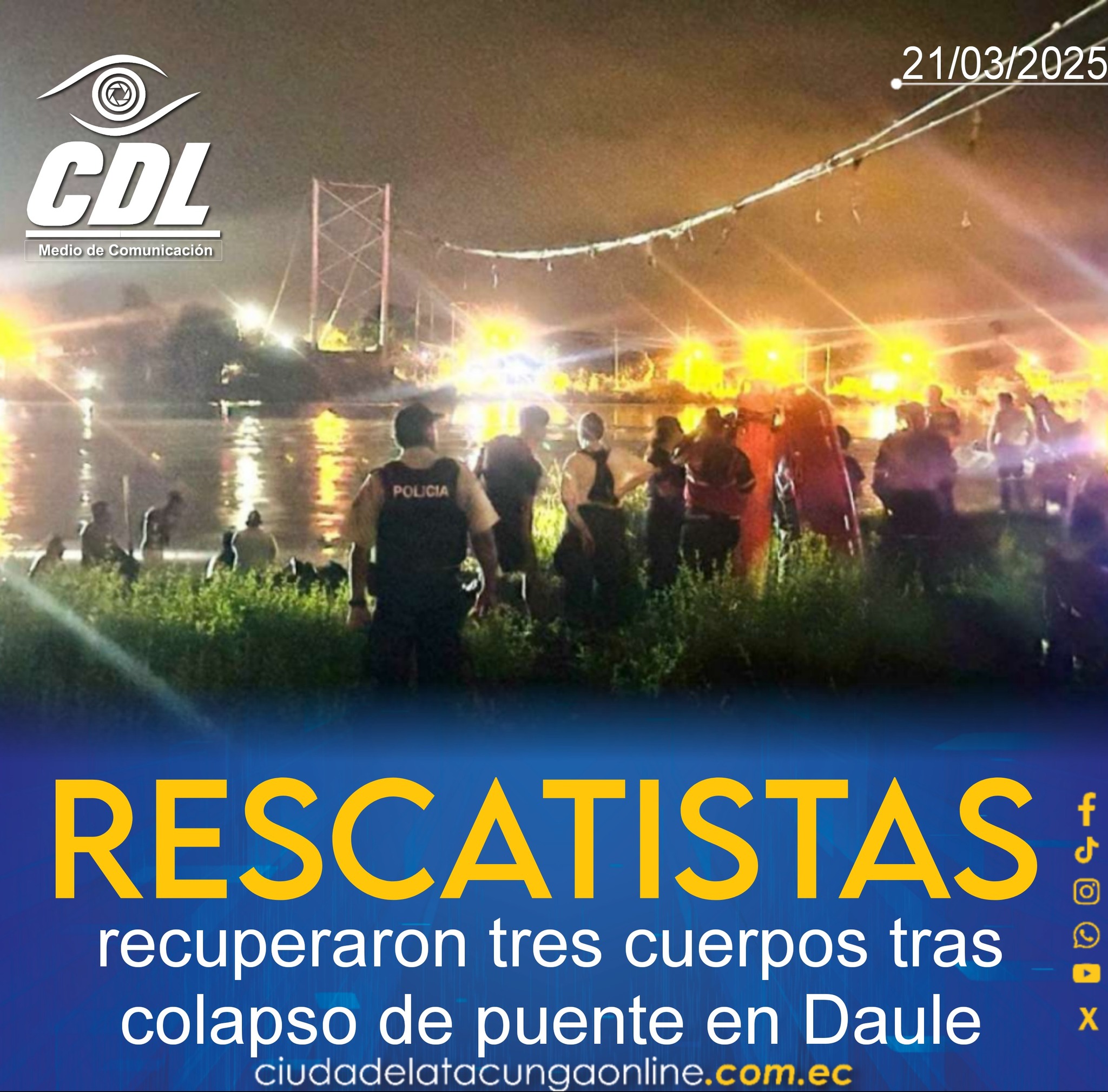 Rescatistas recuperaron tres cuerpos tras colapso de puente en Daule