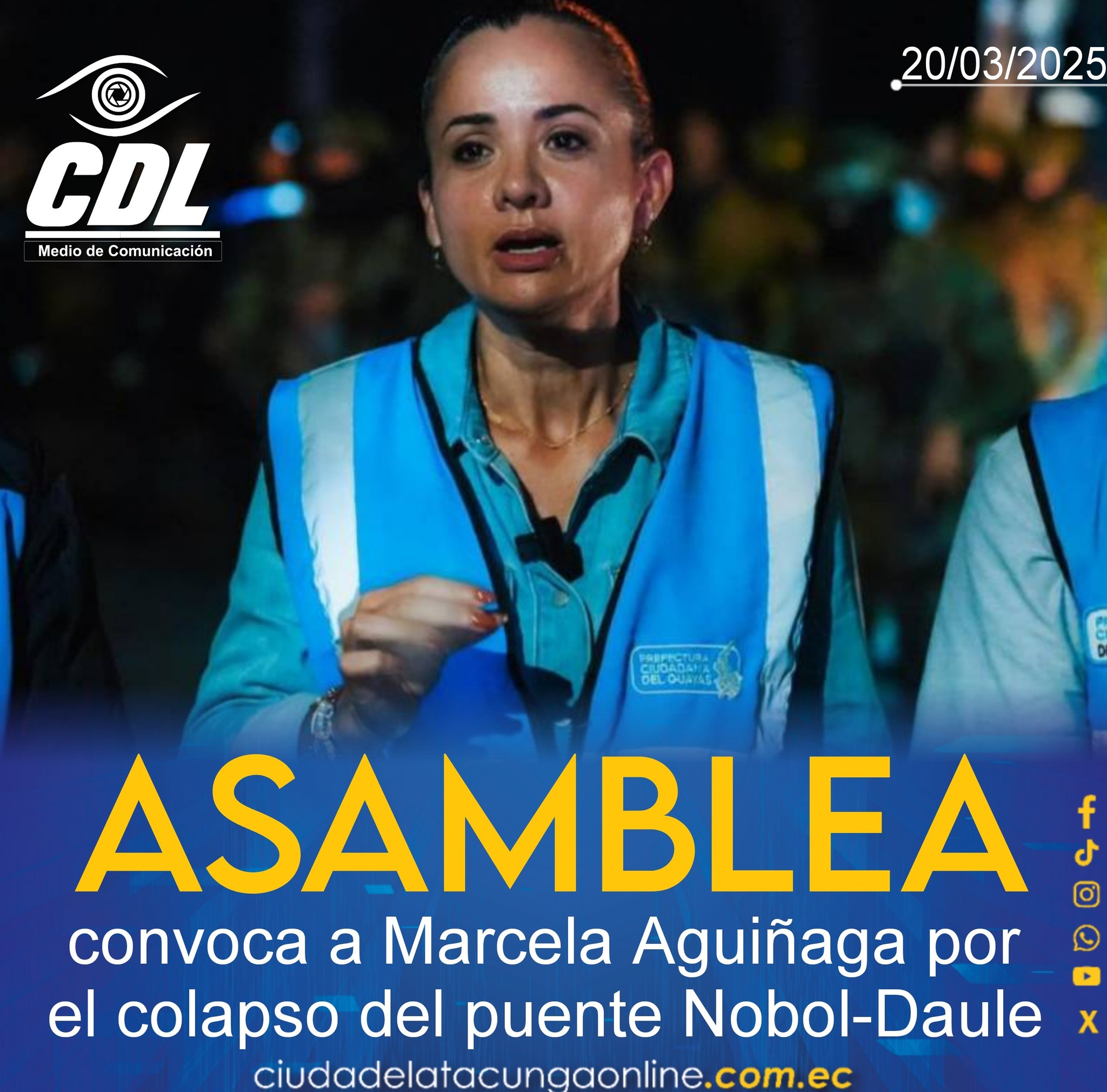 La Asamblea convoca a Marcela Aguiñaga por el colapso del puente Nobol-Daule