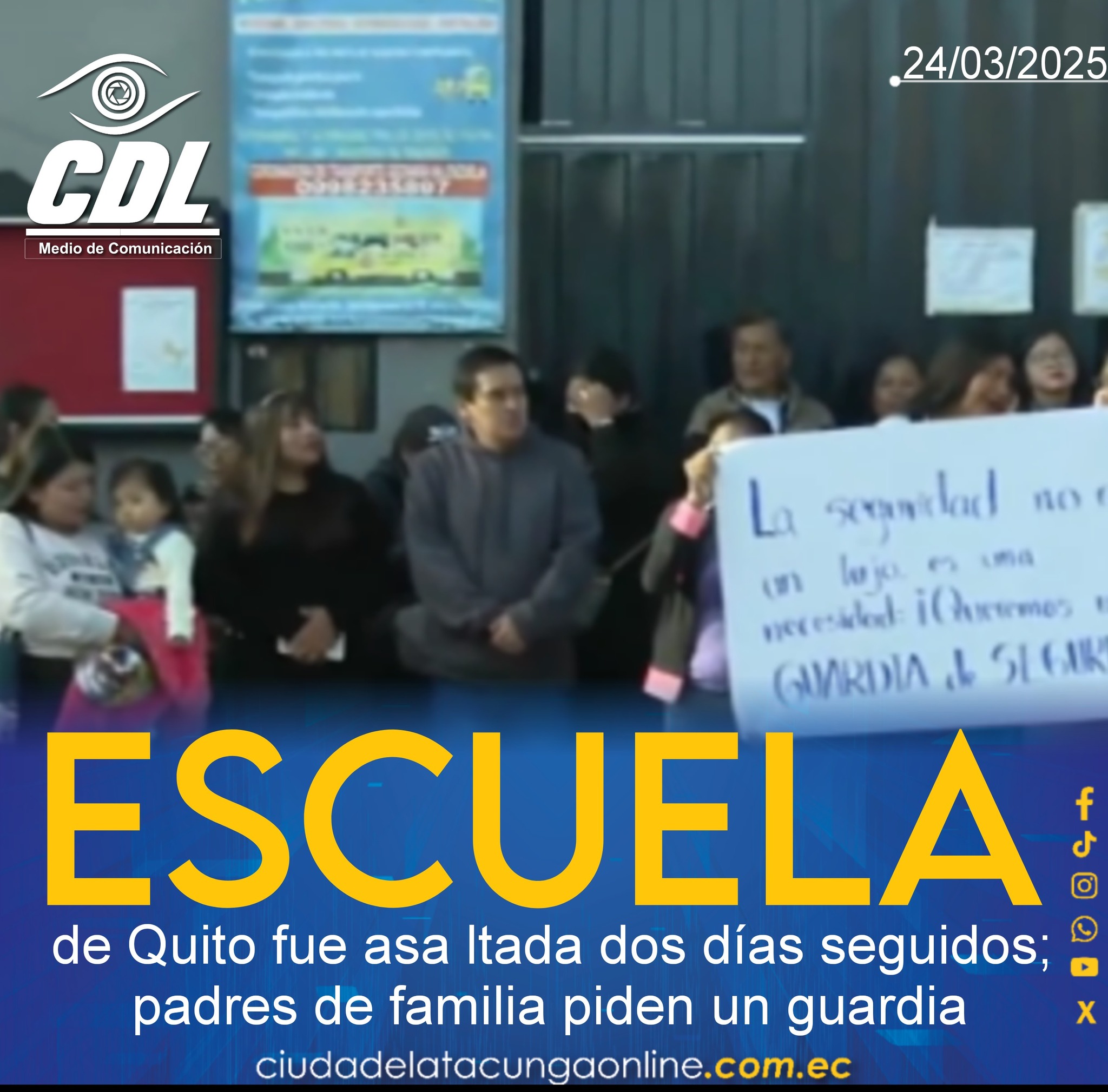 Escuela de Quito fue asa ltada dos días seguidos; padres de familia piden un guardia