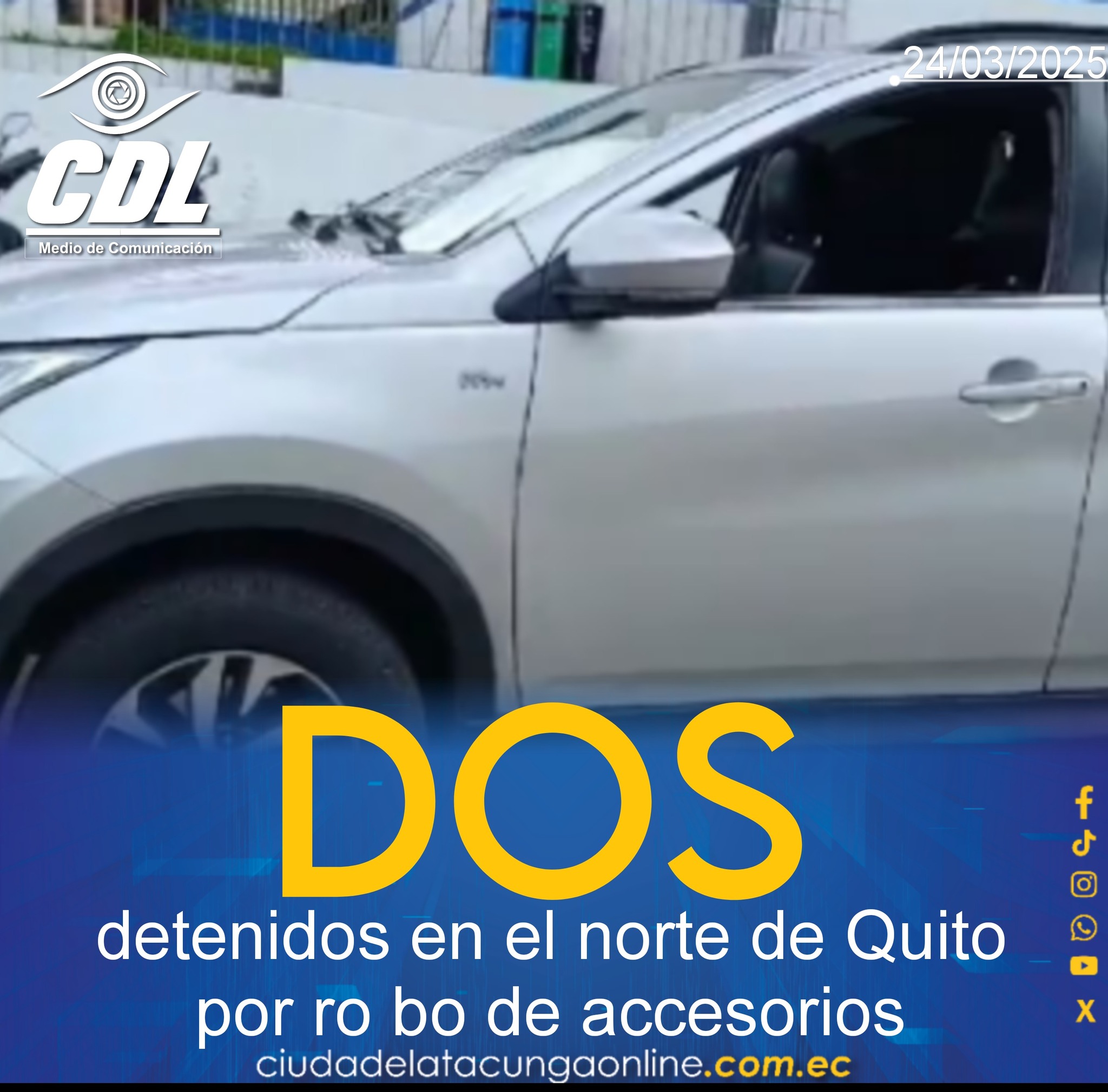 Dos detenidos en el norte de Quito por robo de accesorios