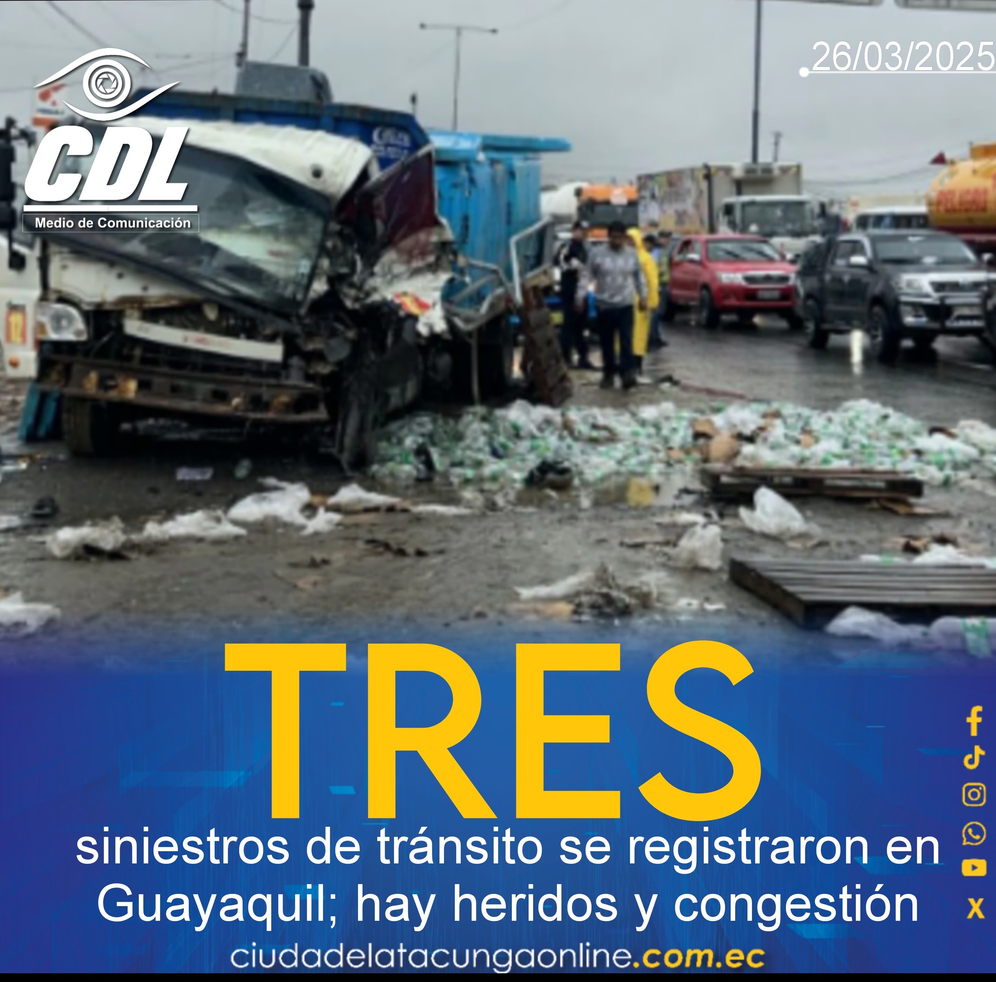 Tres siniestros de tránsito se registraron en Guayaquil; hay heridos y congestión