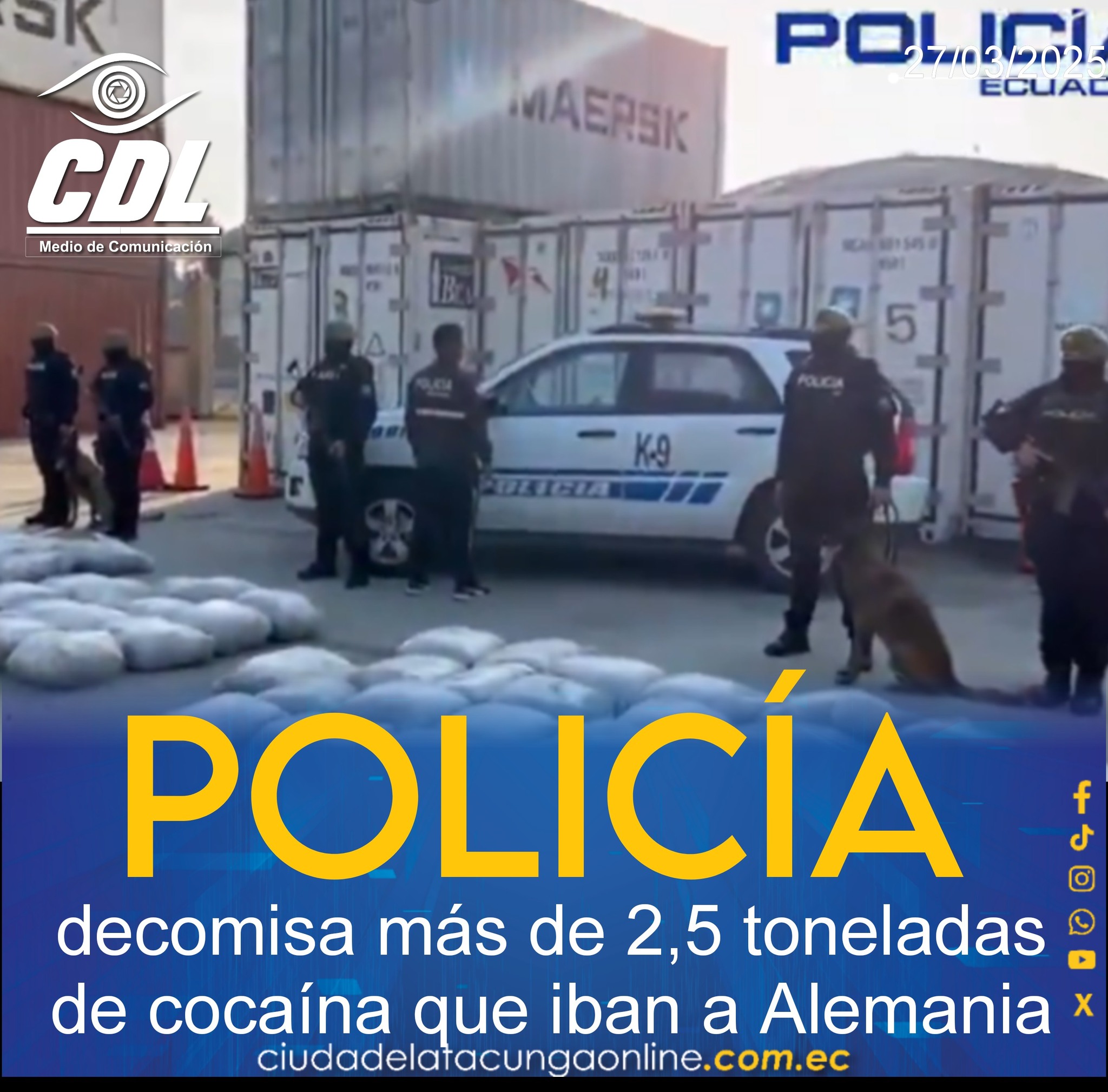 Golpe al narco: Policía decomisa más de 2,5 toneladas de cocaína que iban a Alemania