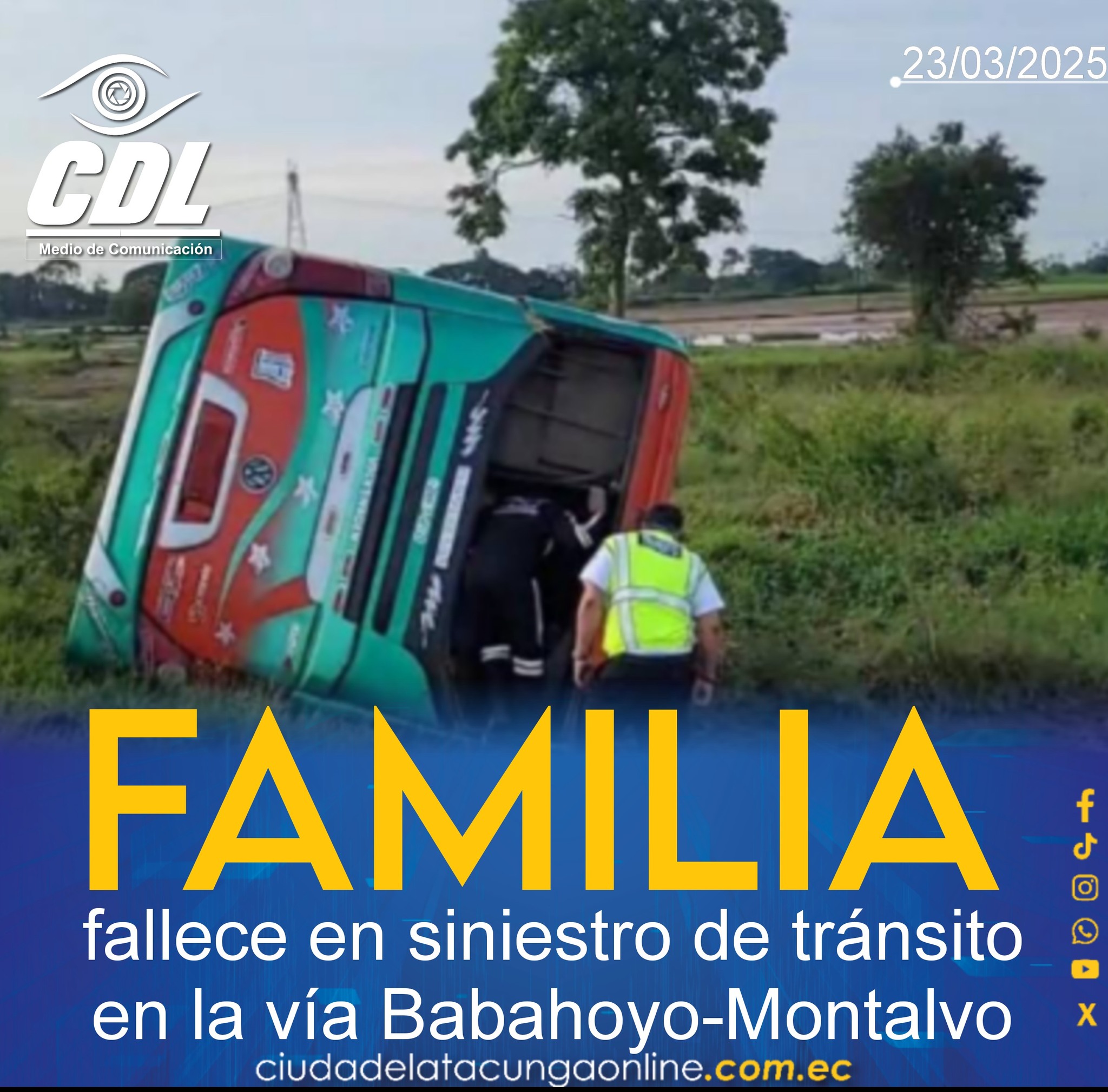 Una familia fallece en siniestro de tránsito en la vía Babahoyo-Montalvo