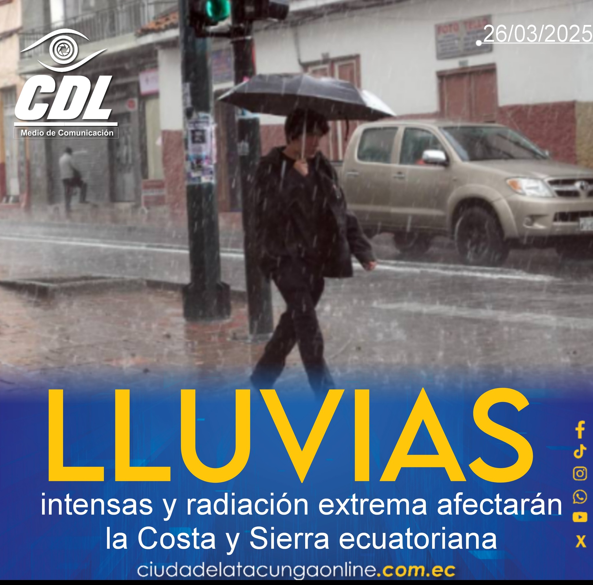 Lluvias intensas y radiación extrema afectarán la Costa y Sierra ecuatoriana