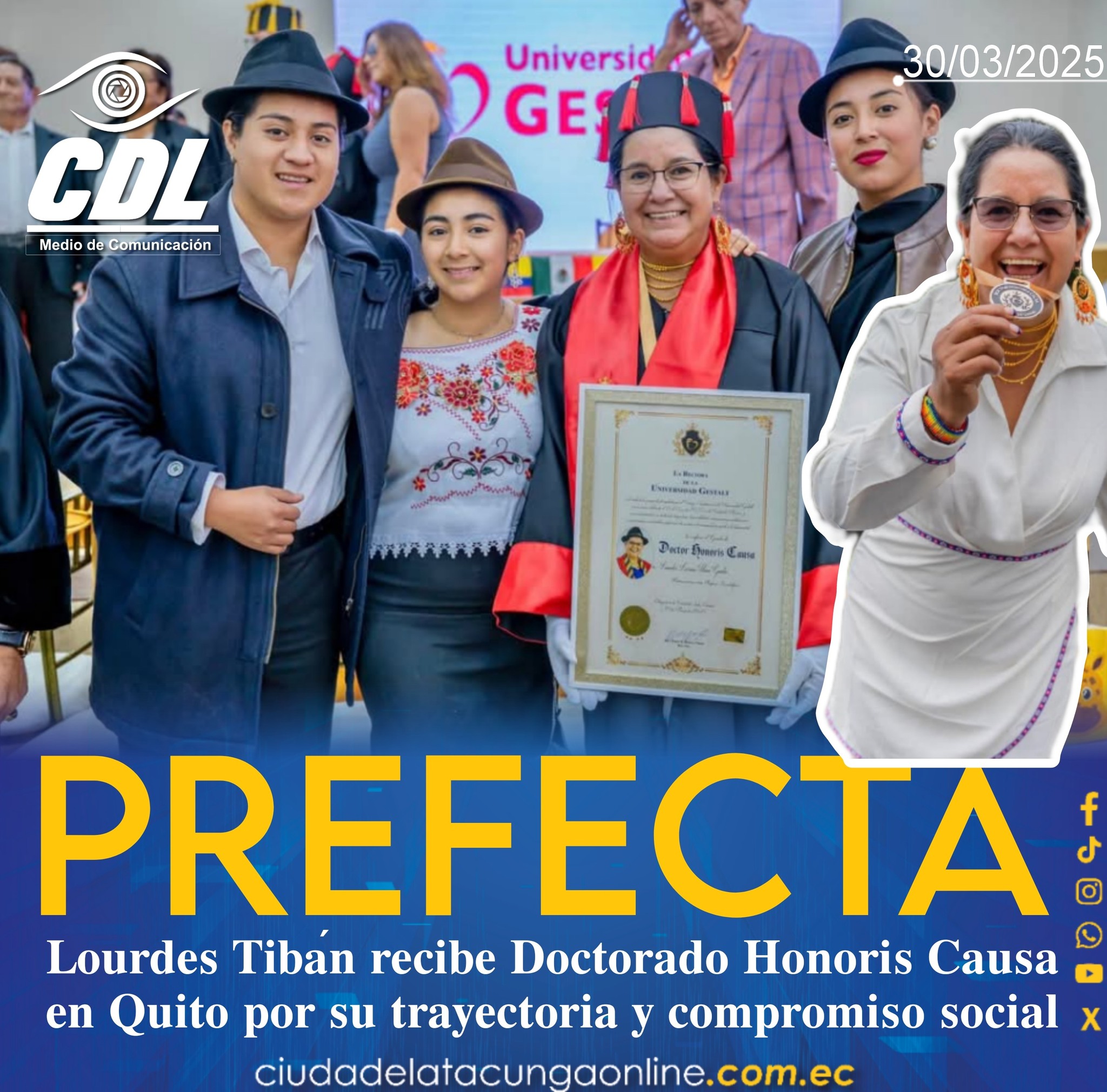 𝐋𝐨𝐮𝐫𝐝𝐞𝐬 𝐓𝐢𝐛𝐚́𝐧 𝐫𝐞𝐜𝐢𝐛𝐞 𝐃𝐨𝐜𝐭𝐨𝐫𝐚𝐝𝐨 𝐇𝐨𝐧𝐨𝐫𝐢𝐬 𝐂𝐚𝐮𝐬𝐚 𝐞𝐧 𝐐𝐮𝐢𝐭𝐨 𝐩𝐨𝐫 𝐬𝐮 𝐭𝐫𝐚𝐲𝐞𝐜𝐭𝐨𝐫𝐢𝐚 𝐲 𝐜𝐨𝐦𝐩𝐫𝐨𝐦𝐢𝐬𝐨 𝐬𝐨𝐜𝐢𝐚𝐥