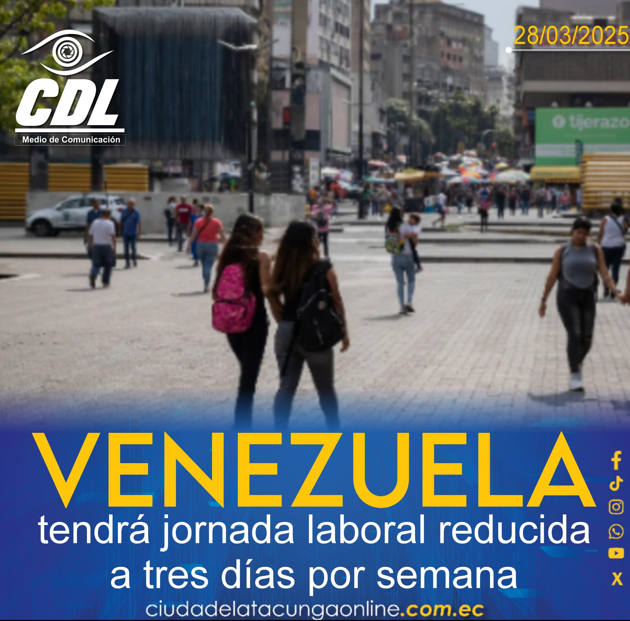Venezuela tendrá jornada laboral reducida a tres días por semana