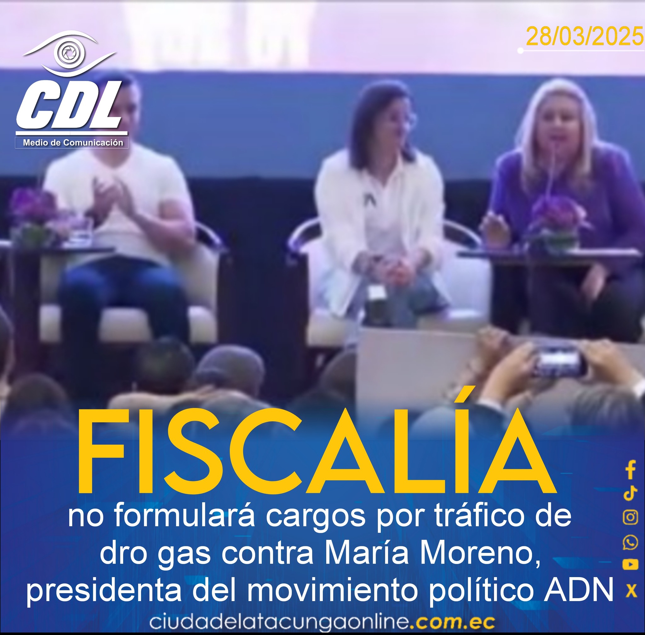 La Fiscalía no formulará cargos por tráfico de drogas contra María Moreno, presidenta del movimiento político ADN