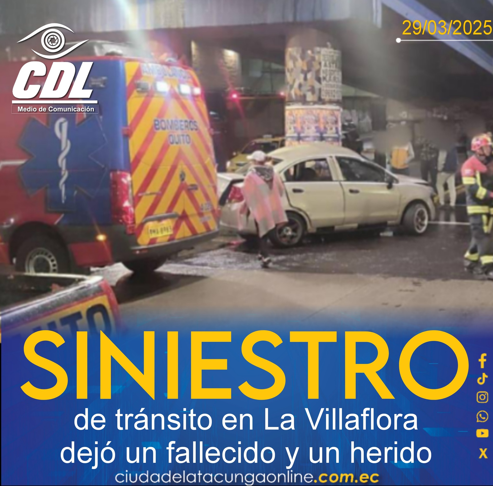 Quito | Un siniestro de tránsito en La Villaflora dejó un fallecido y un herido