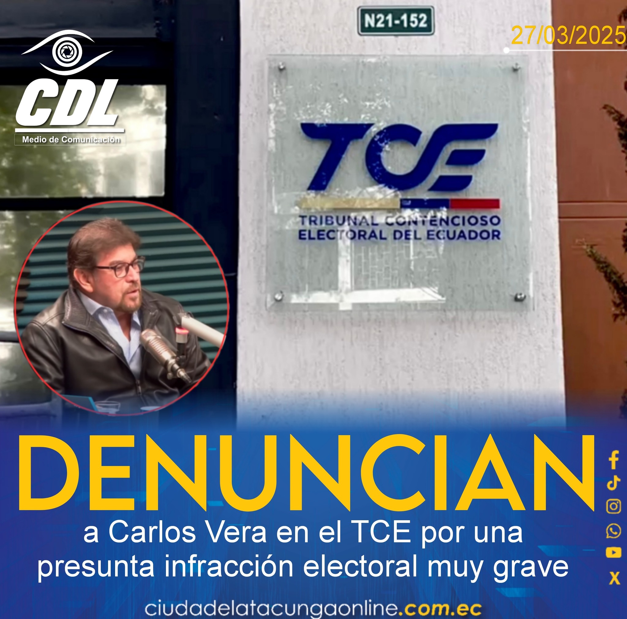 Denuncian a Carlos Vera en el TCE por una presunta infracción electoral muy grave