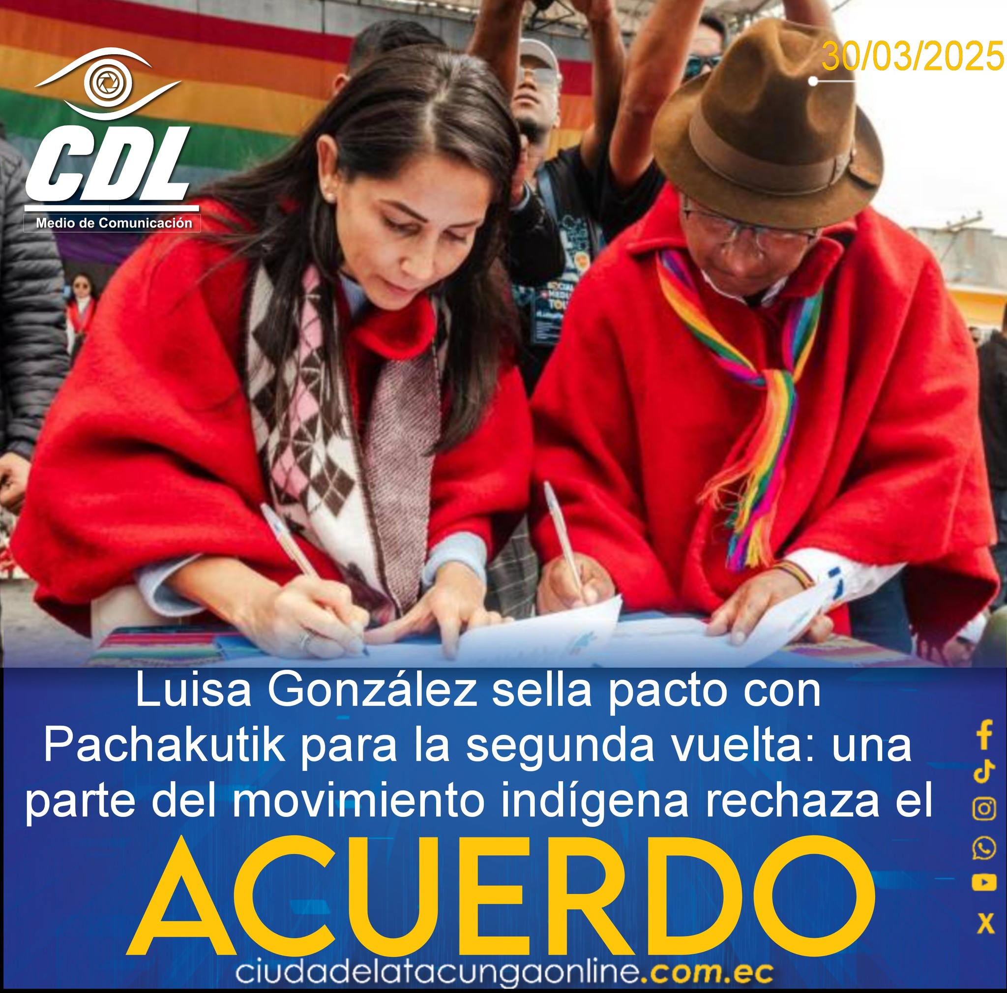 Luisa González sella pacto con Pachakutik para la segunda vuelta: una parte del movimiento indígena rechaza el acuerdo