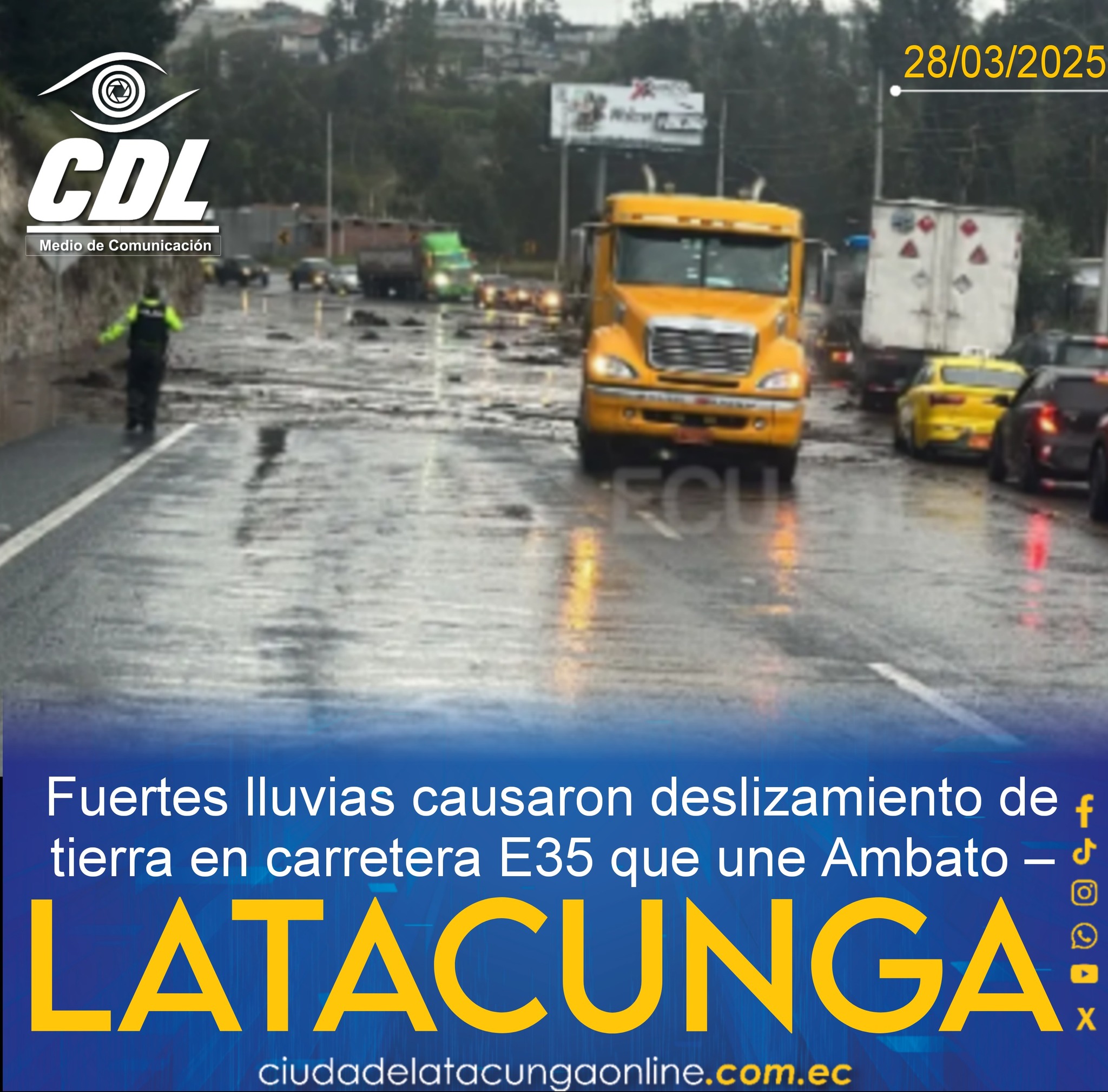 Fuertes lluvias causaron deslizamiento de tierra en carretera E35 que une Ambato – Latacunga