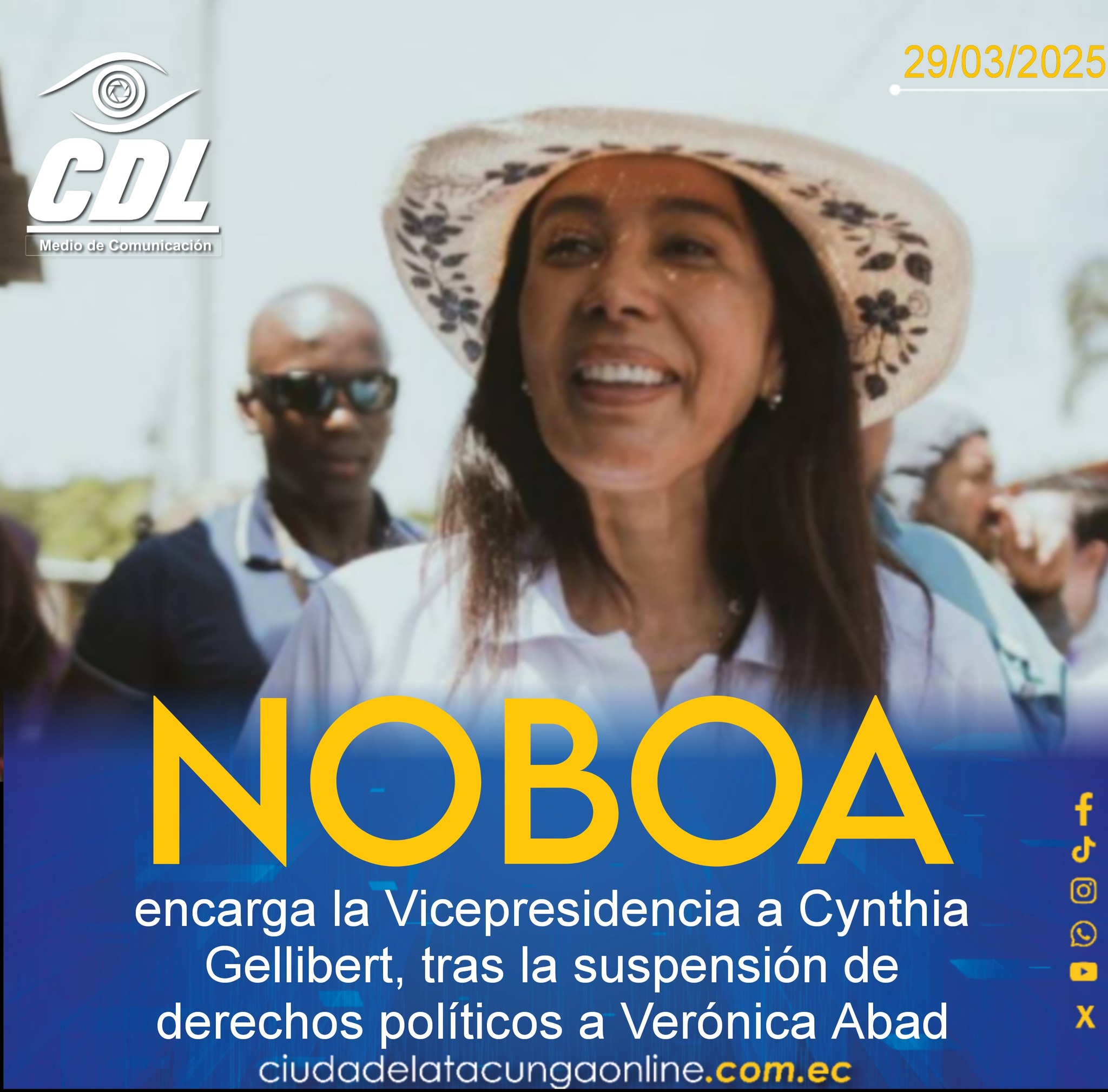 Noboa encarga la Vicepresidencia a Cynthia Gellibert, tras la suspensión de derechos políticos a Verónica Abad