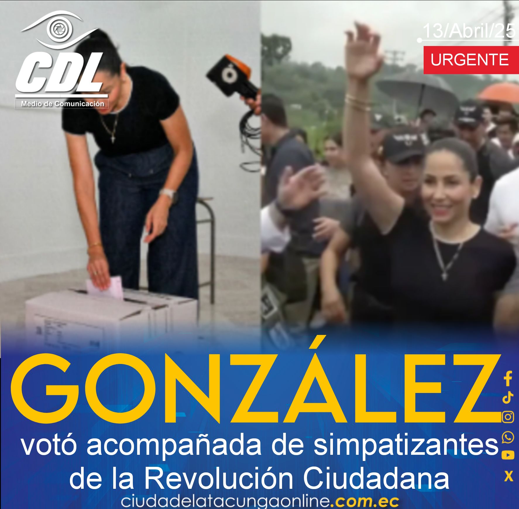 Luisa González votó acompañada de simpatizantes de la Revolución Ciudadana