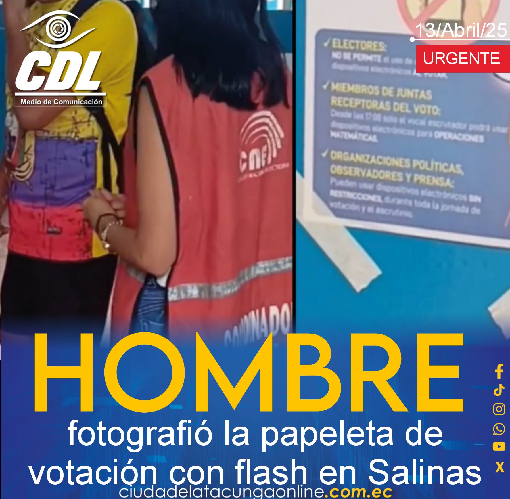 Un hombre fotografió la papeleta de votación con flash en Salinas: Esta es la multa que le espera