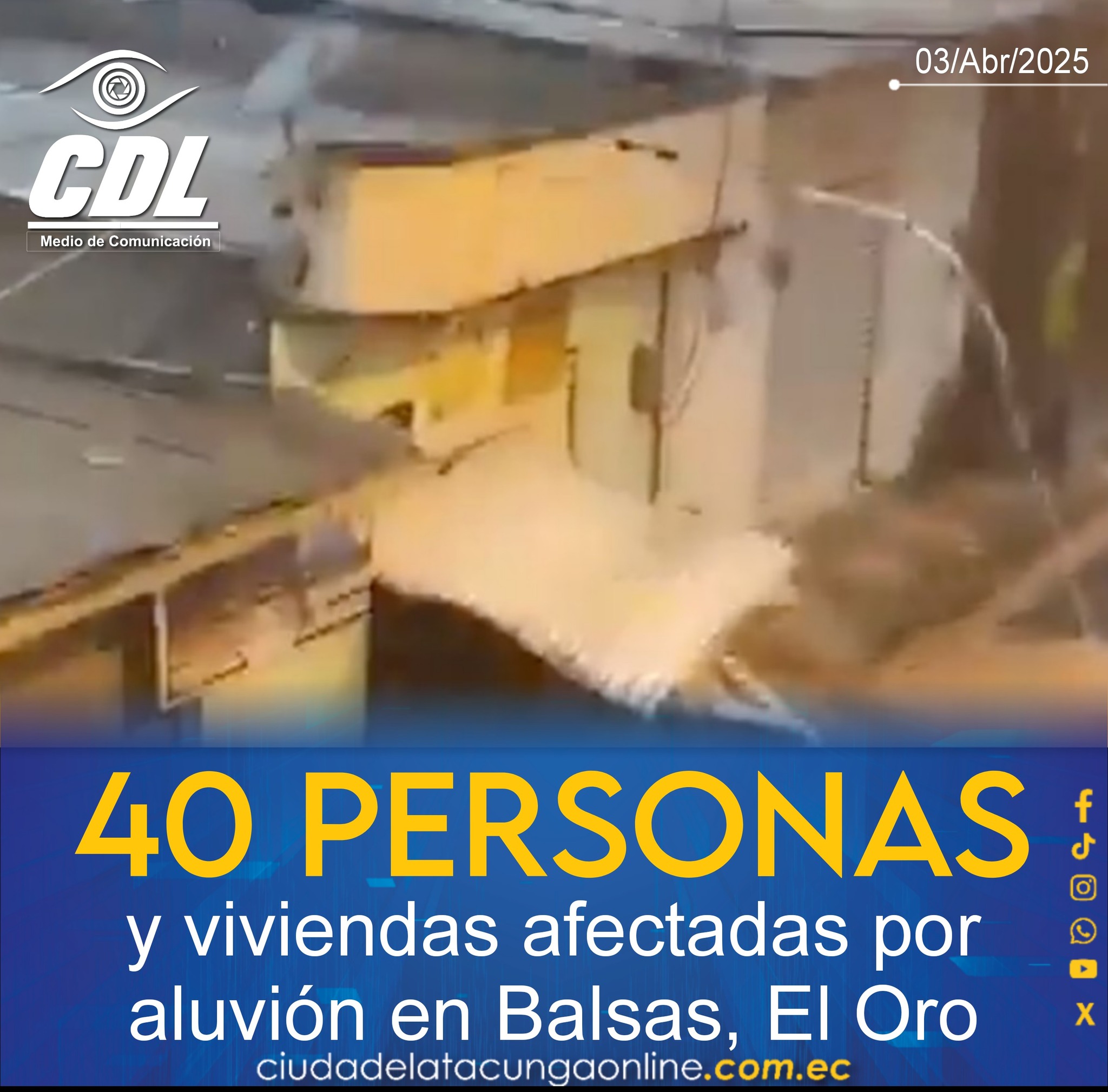 40 personas y viviendas afectadas por aluvión en Balsas, El Oro