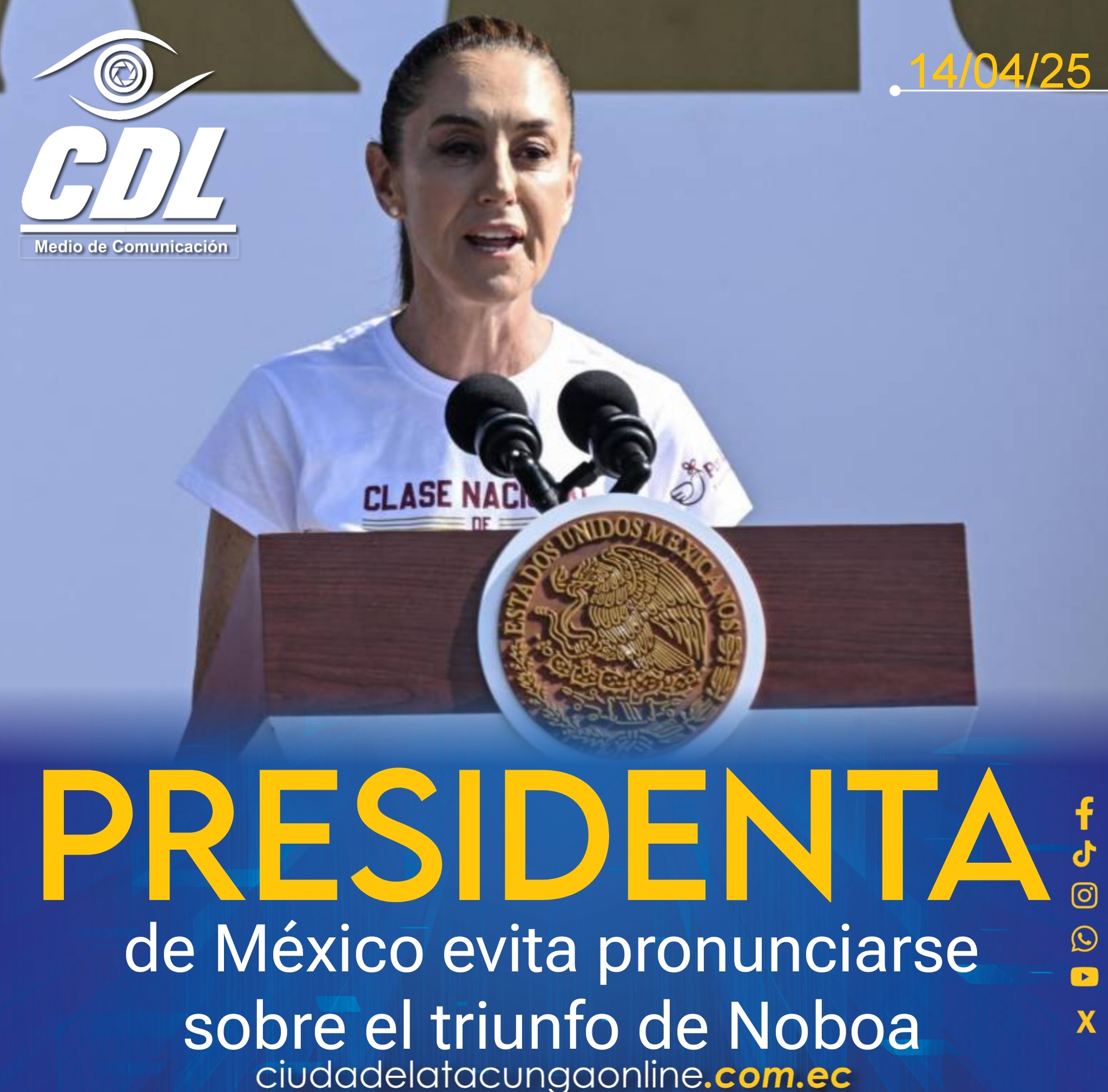 La presidenta de México evita pronunciarse sobre el triunfo de Noboa