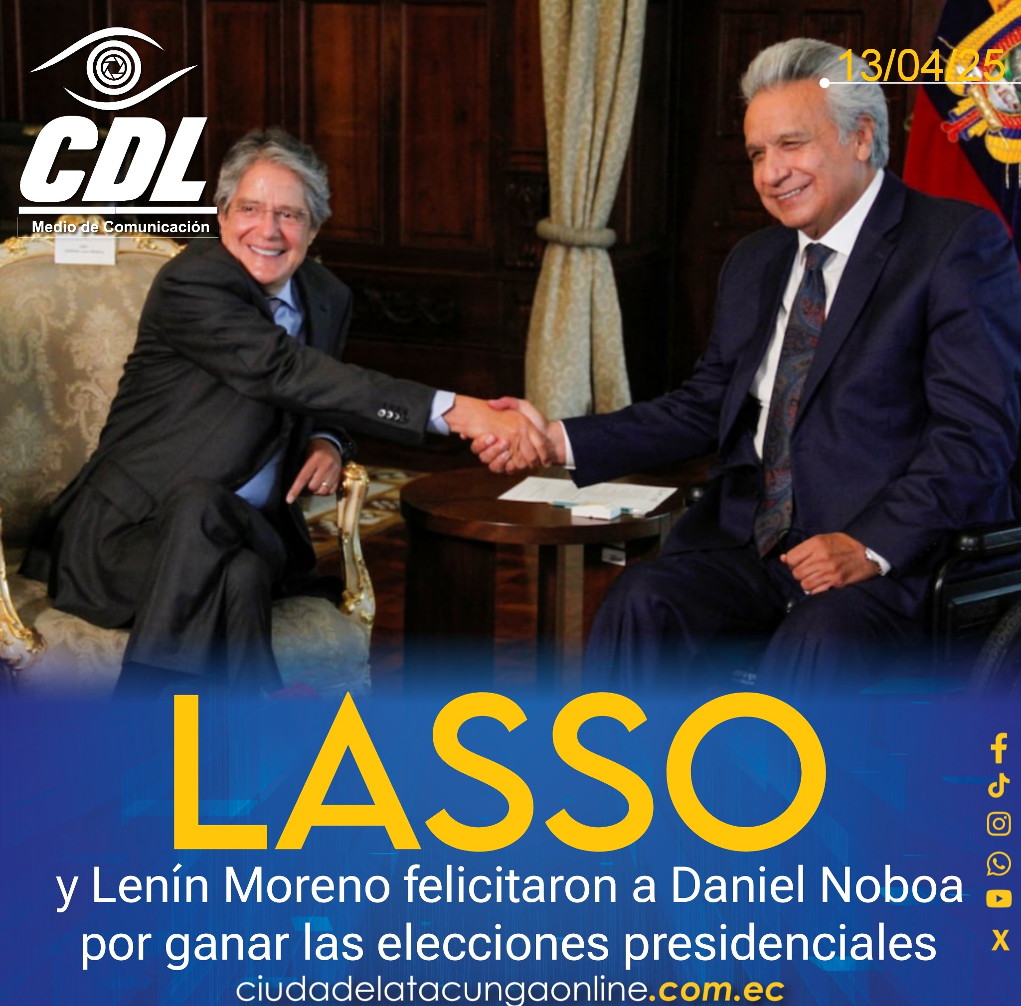 Guillermo Lasso y Lenín Moreno felicitaron a Daniel Noboa por ganar las elecciones presidenciales de 2025
