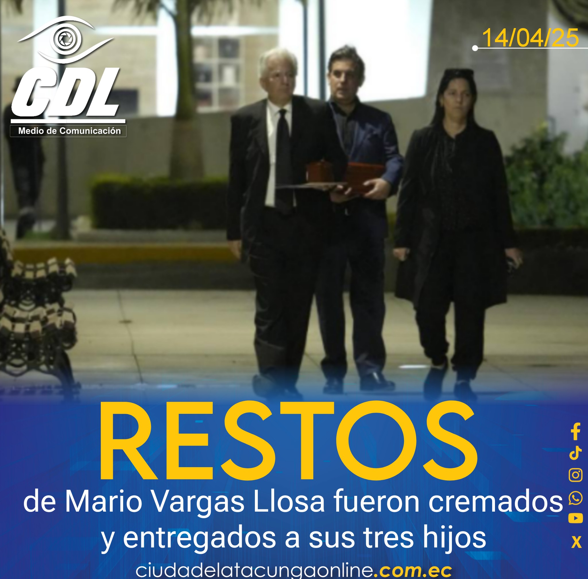 Los restos de Mario Vargas Llosa fueron cremados y entregados a sus tres hijos