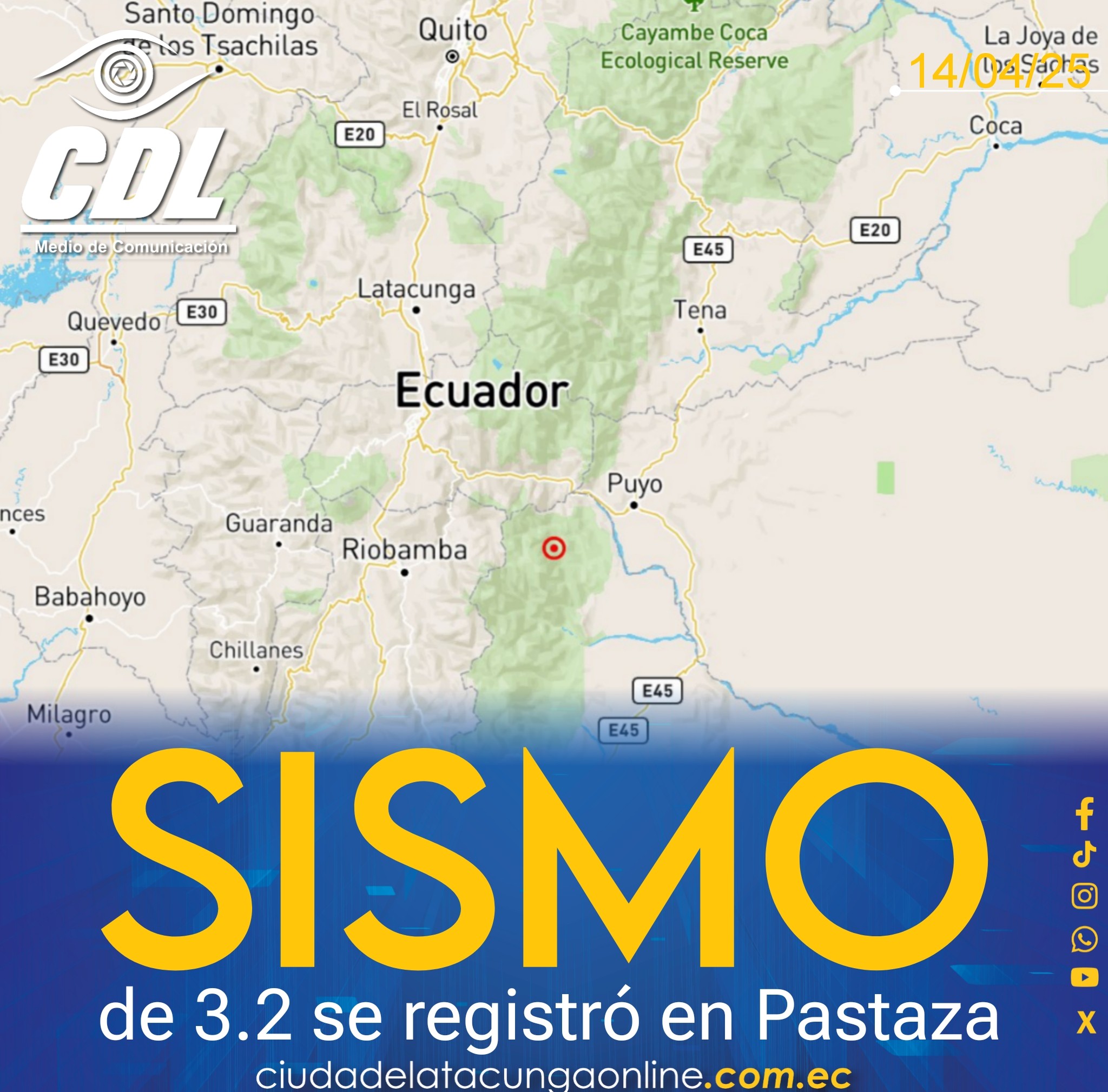 Sismo de 3.2 se registró en Pastaza