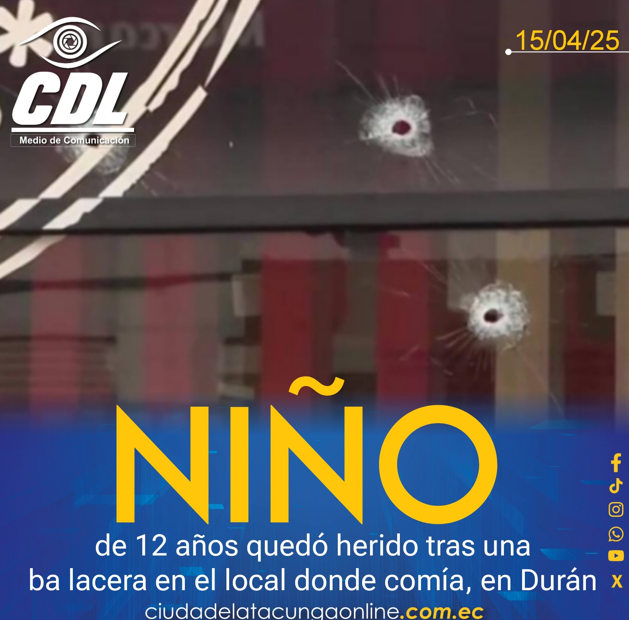 Un niño de 12 años quedó herido tras una ba lacera en el local donde comía, en Durán