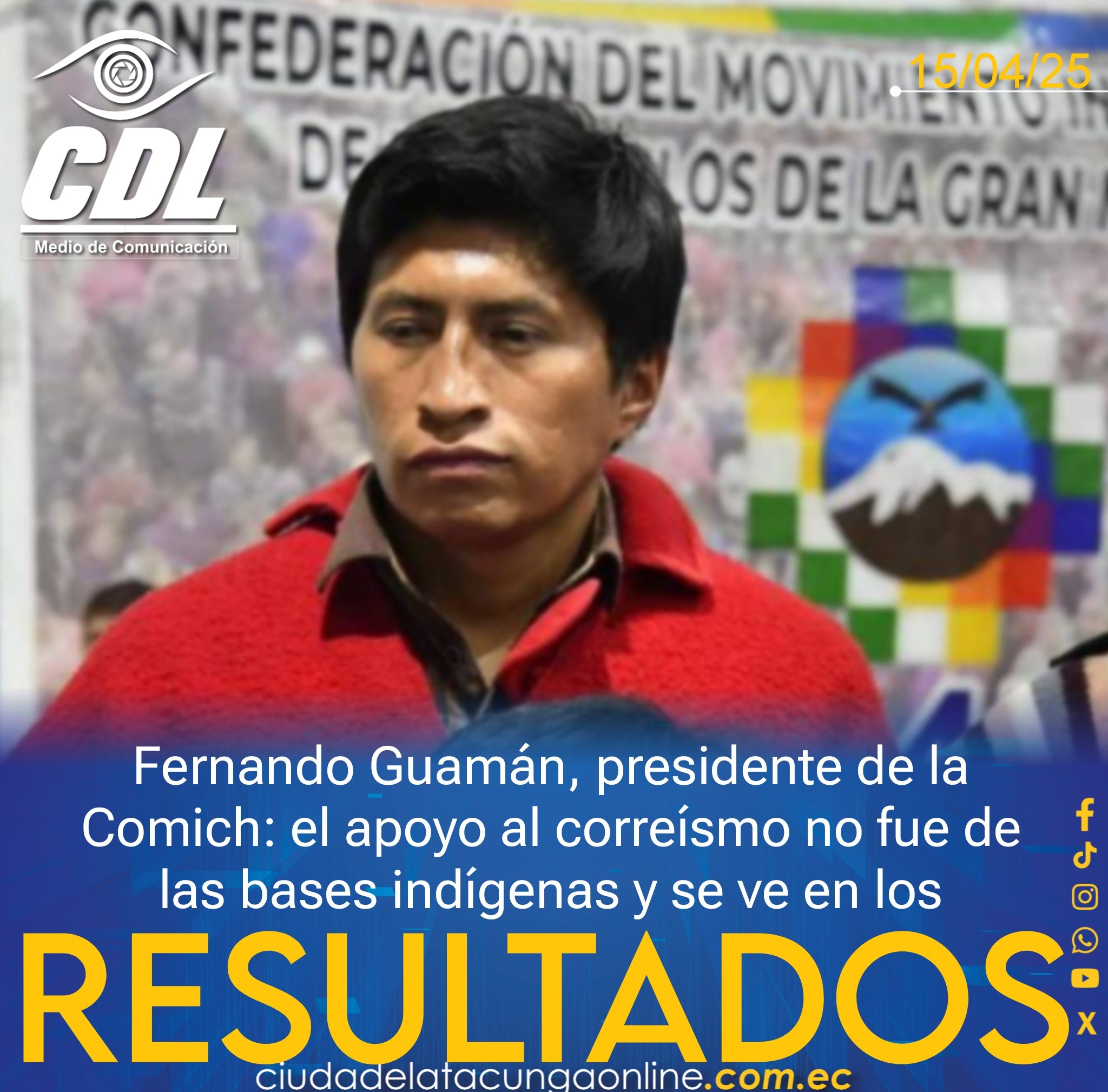 Fernando Guamán, presidente de la Comich: el apoyo al correísmo no fue de las bases indígenas y se ve en los resultados