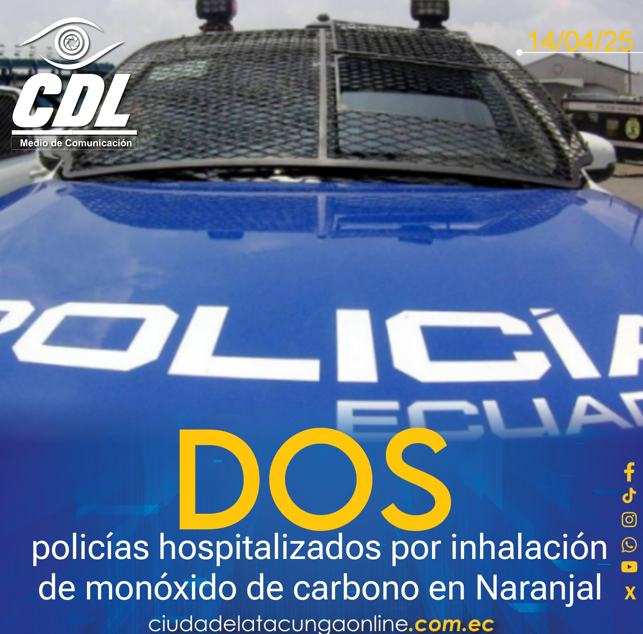Dos policías hospitalizados por inhalación de monóxido de carbono en Naranjal