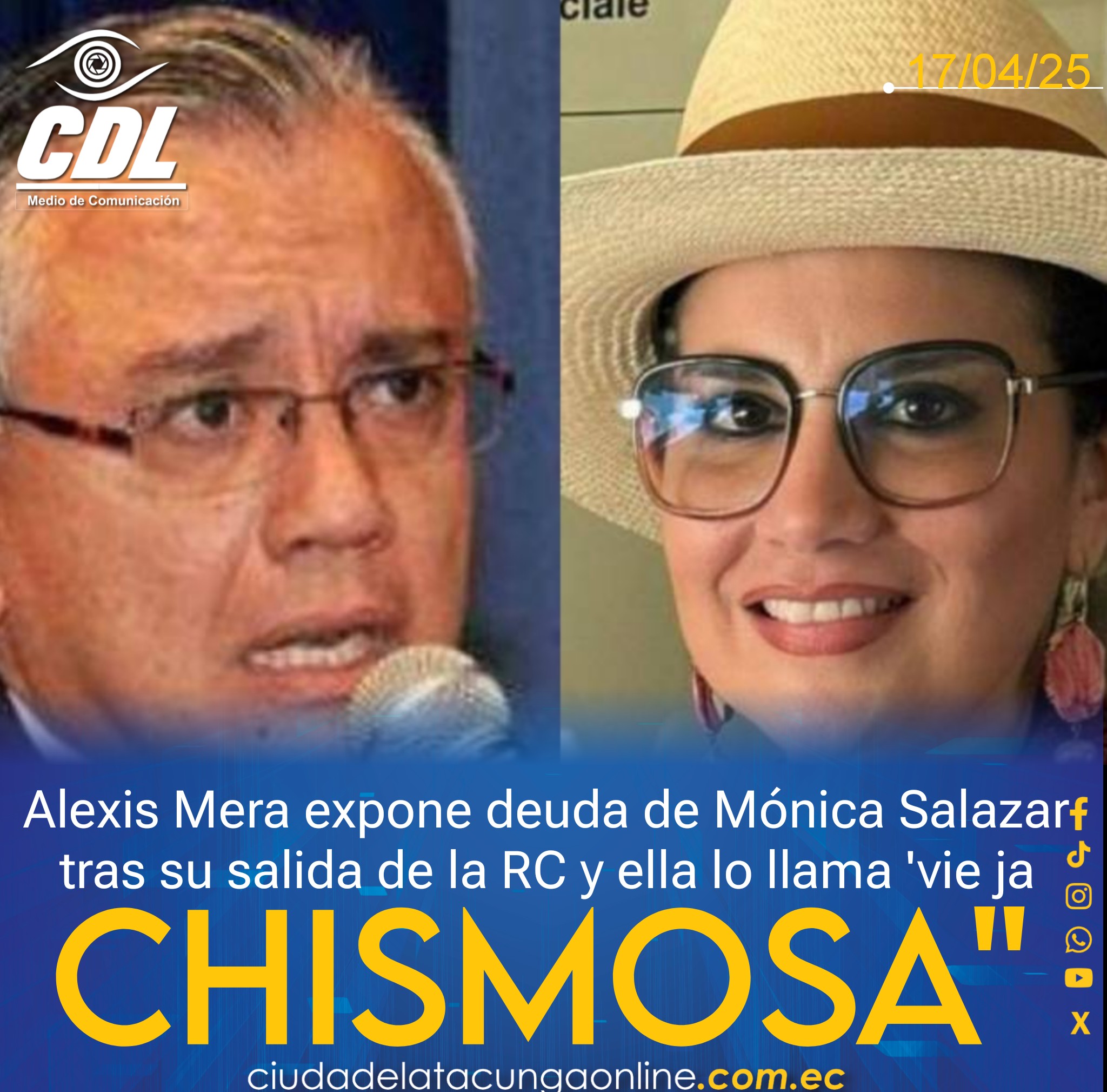 Alexis Mera expone deuda de Mónica Salazar tras su salida de la RC y ella lo llama ‘vieja chismosa’