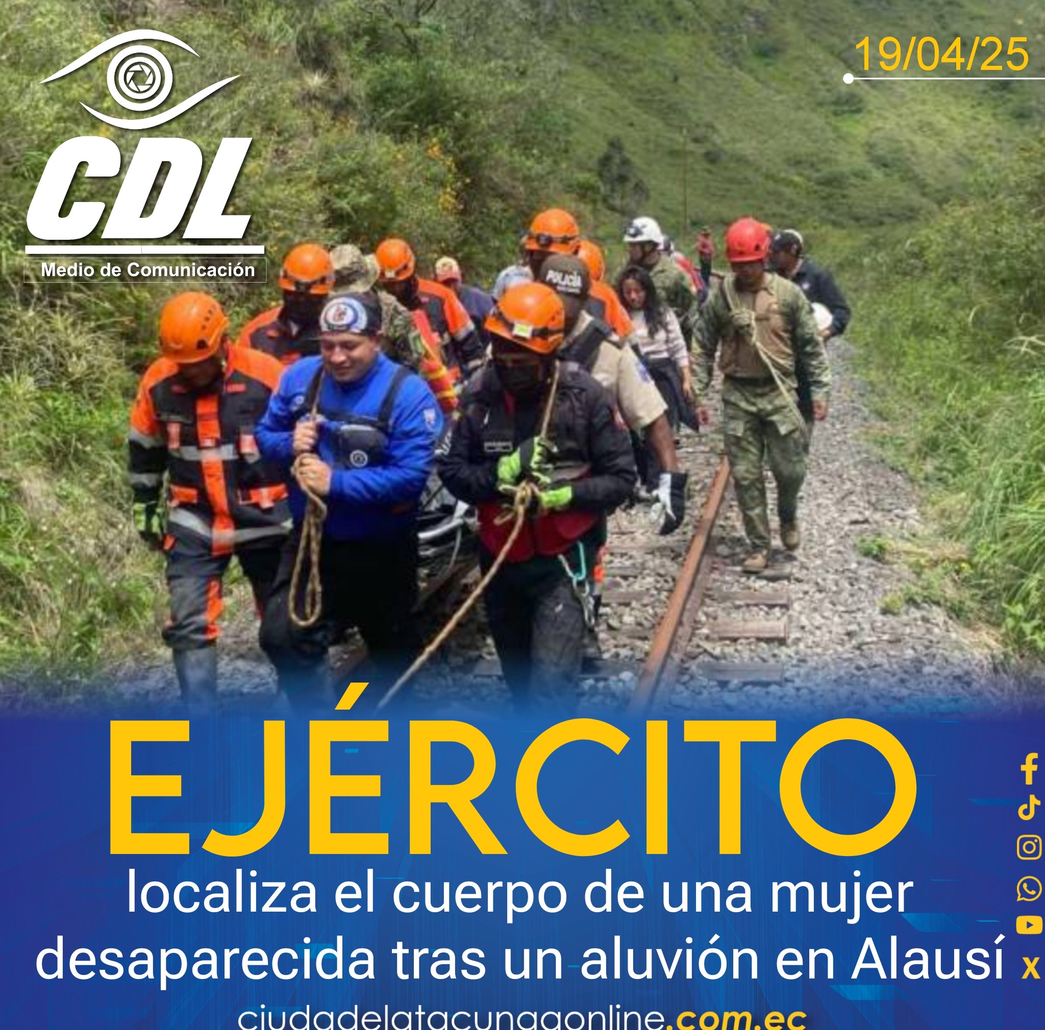 Ejército localiza el cuerpo de una mujer desaparecida tras un aluvión en Alausí