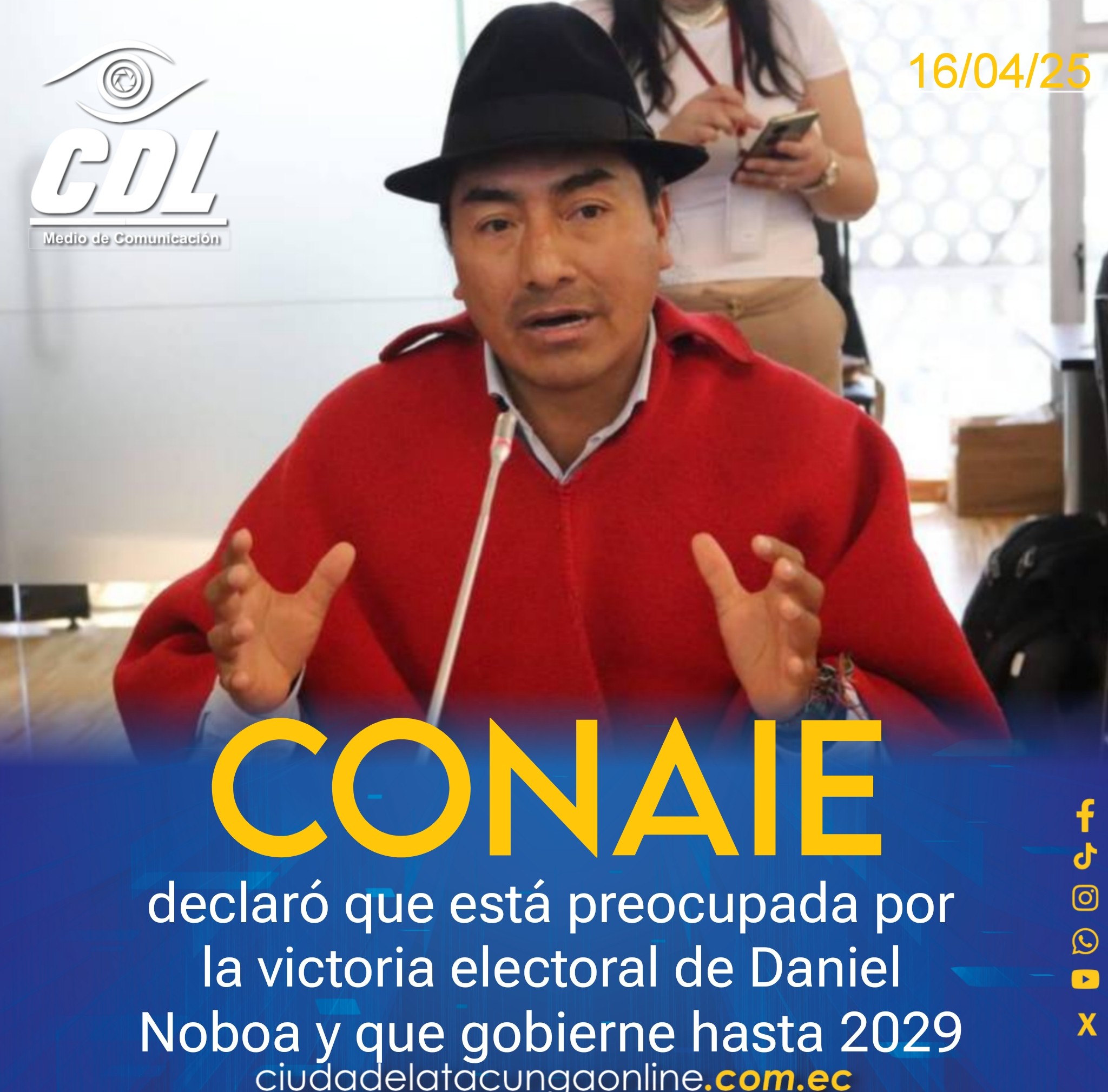 La Conaie declaró que está preocupada por la victoria electoral de Daniel Noboa y que gobierne hasta 2029
