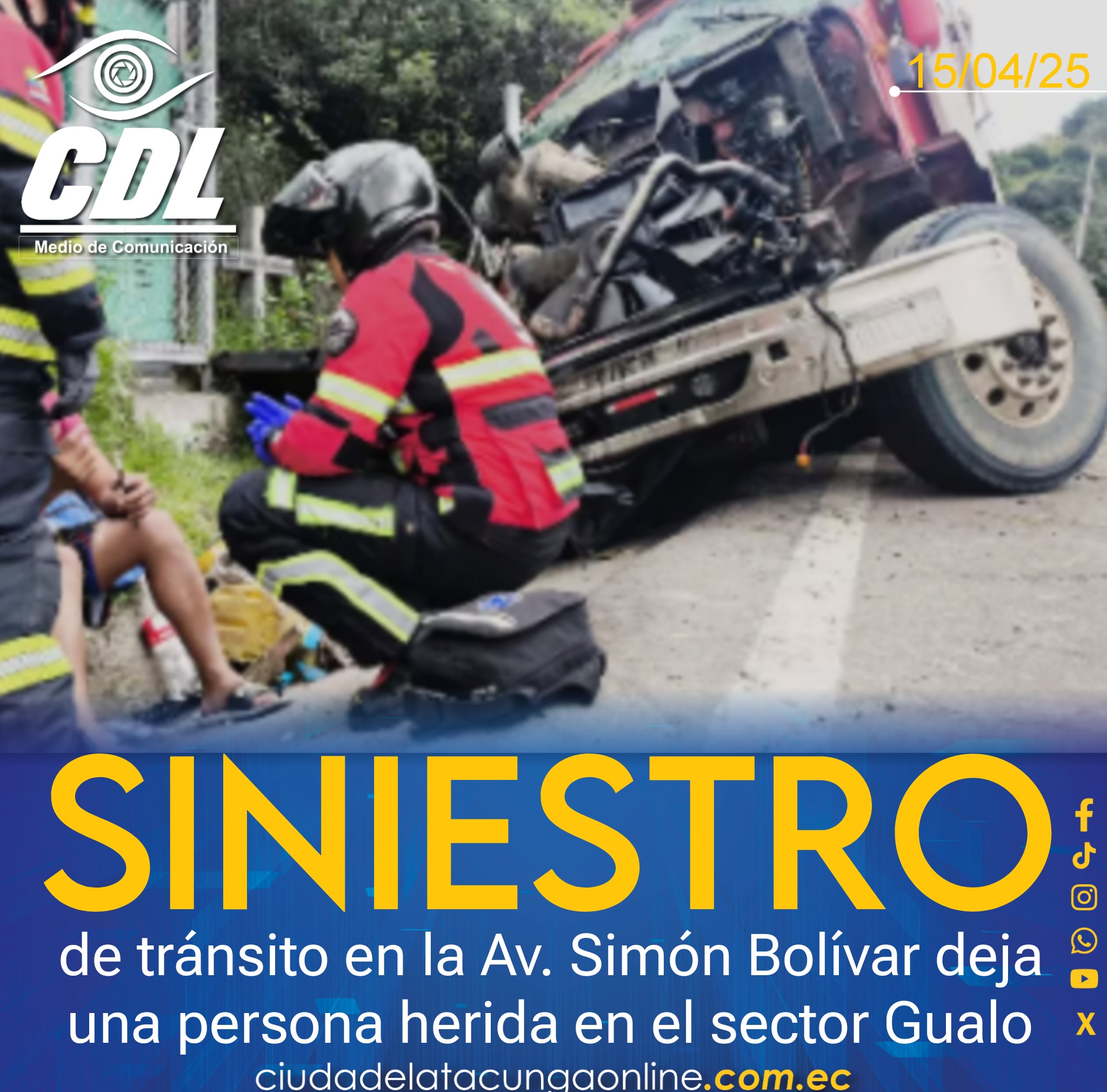 Accidente de tránsito en la Av. Simón Bolívar deja una persona herida en el sector Gualo
