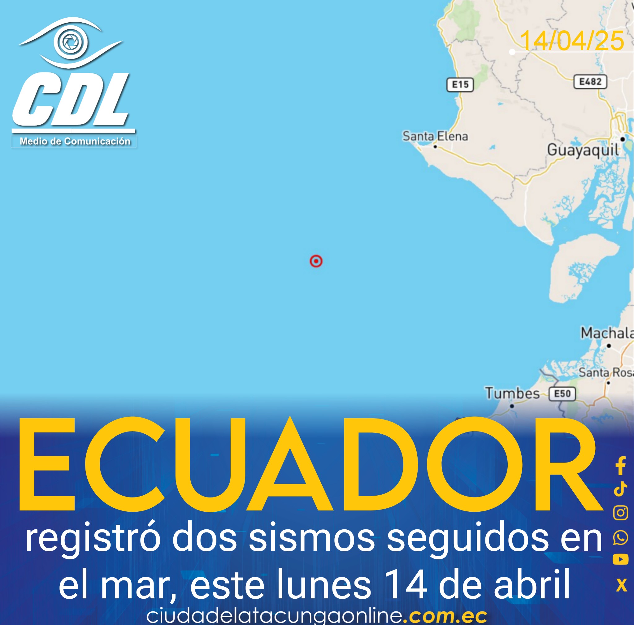 Ecuador registró dos sismos seguidos en el mar, este lunes 14 de abril